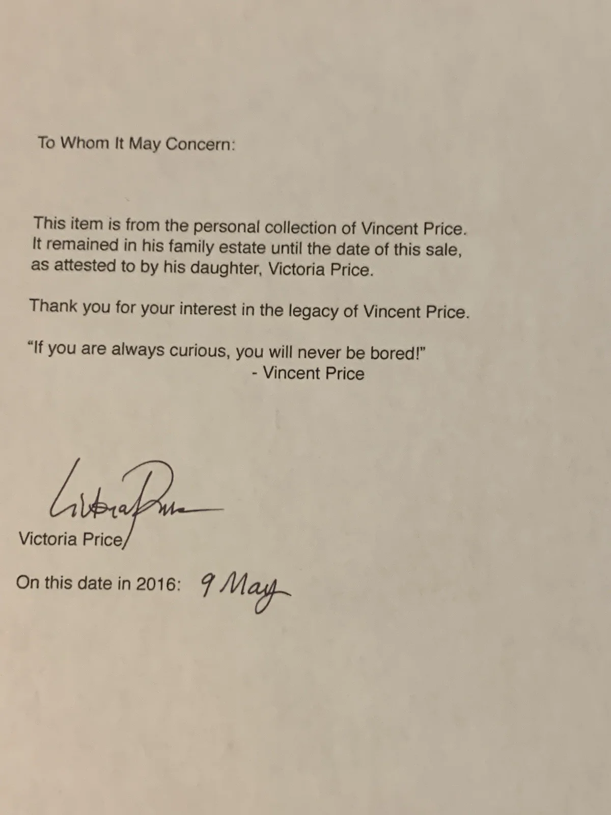 Vincent Price — Vincent Price Estate Handwritten Poetic Remarks On Van Gogh! 40a, изображение 3