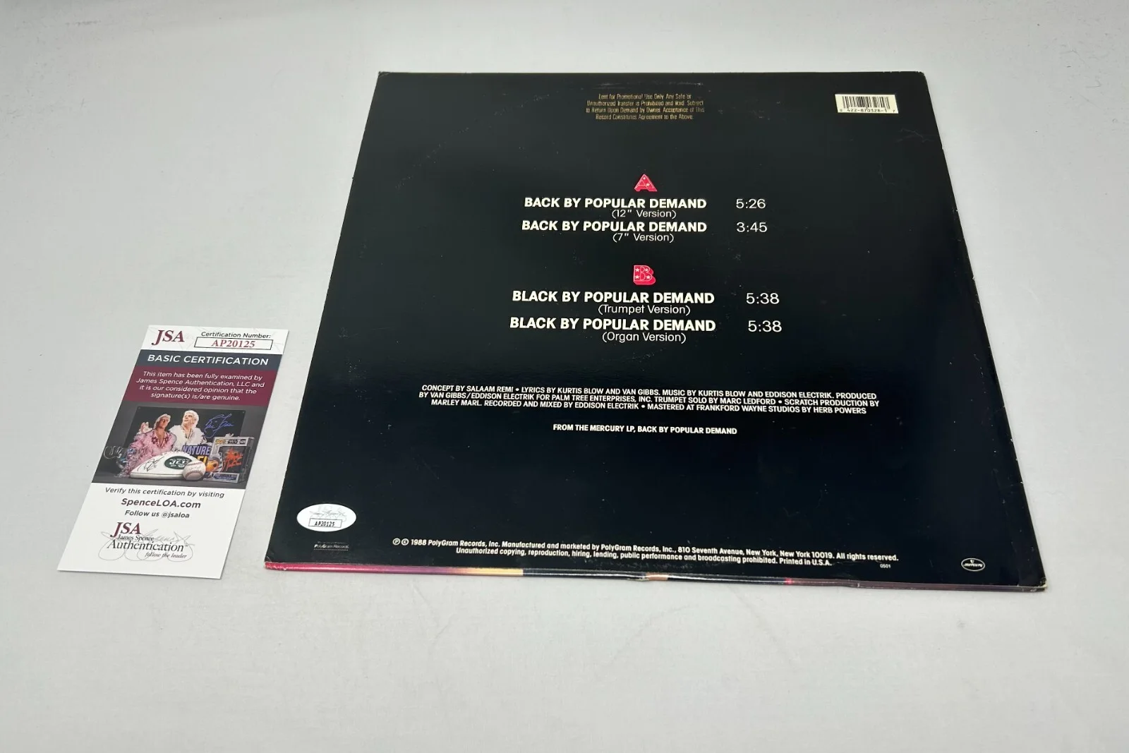 Kurtis Blow signed Back By Popular Demand Album JSA COA, image 2