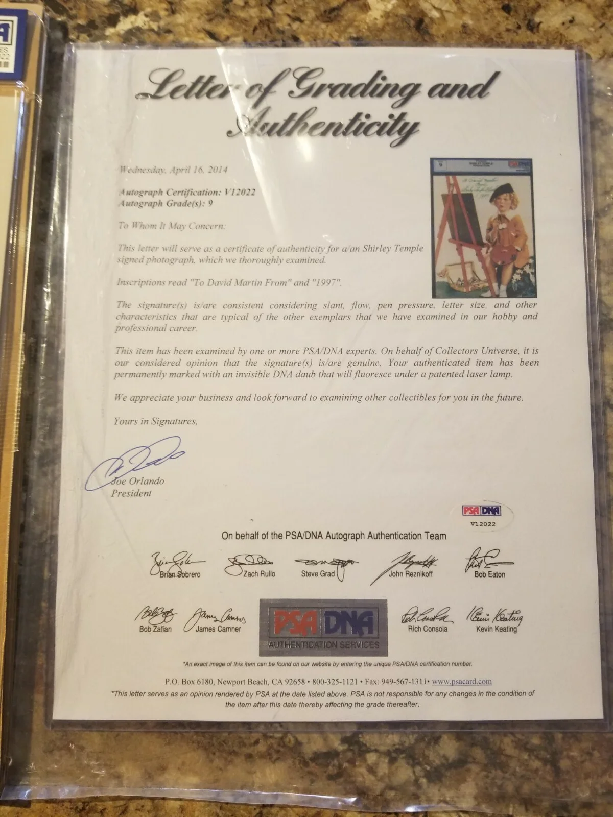 Shirley Temple Autographed PSA DNA Certified and Graded Mint 9 Photograph w/ LOA, изображение 2