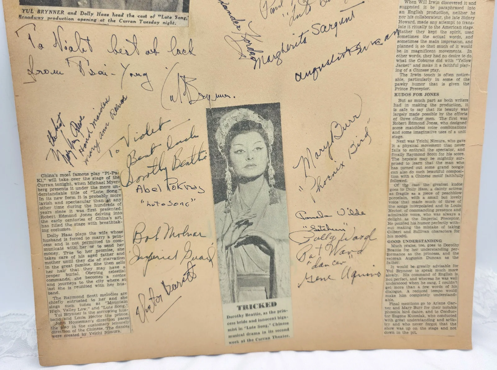 Hand Signed Multiple Autographs Cast Lute Song Yul Brynner Dorothy Beattie +++++, изображение 4