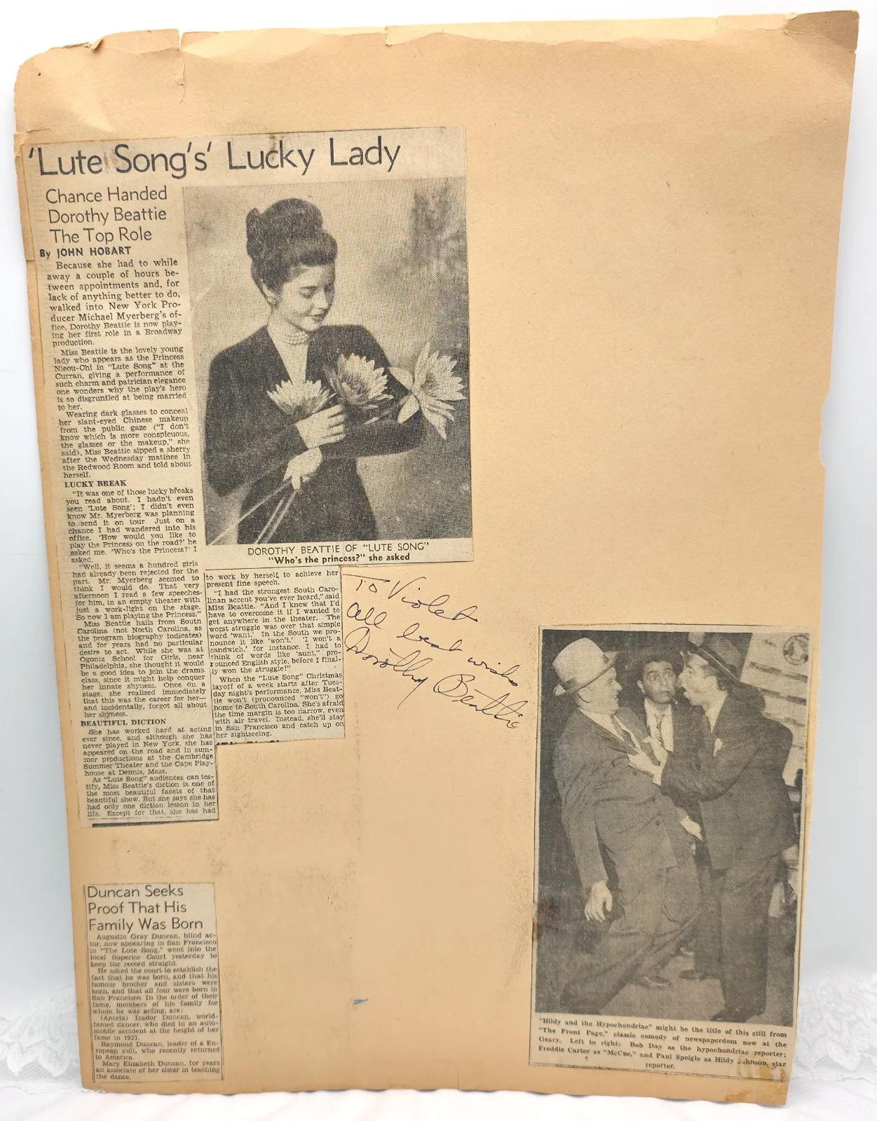 Hand Signed Multiple Autographs Cast Lute Song Yul Brynner Dorothy Beattie +++++, изображение 5