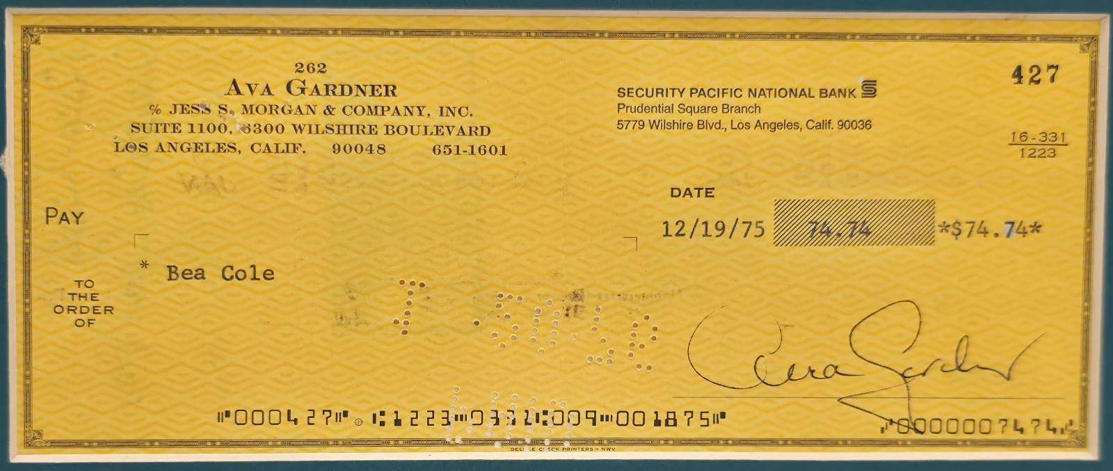 Ava Gardner — Photo and Hand Signed Check from 1975 Movie Star Ava Gardner Set in Mat Display, image 3