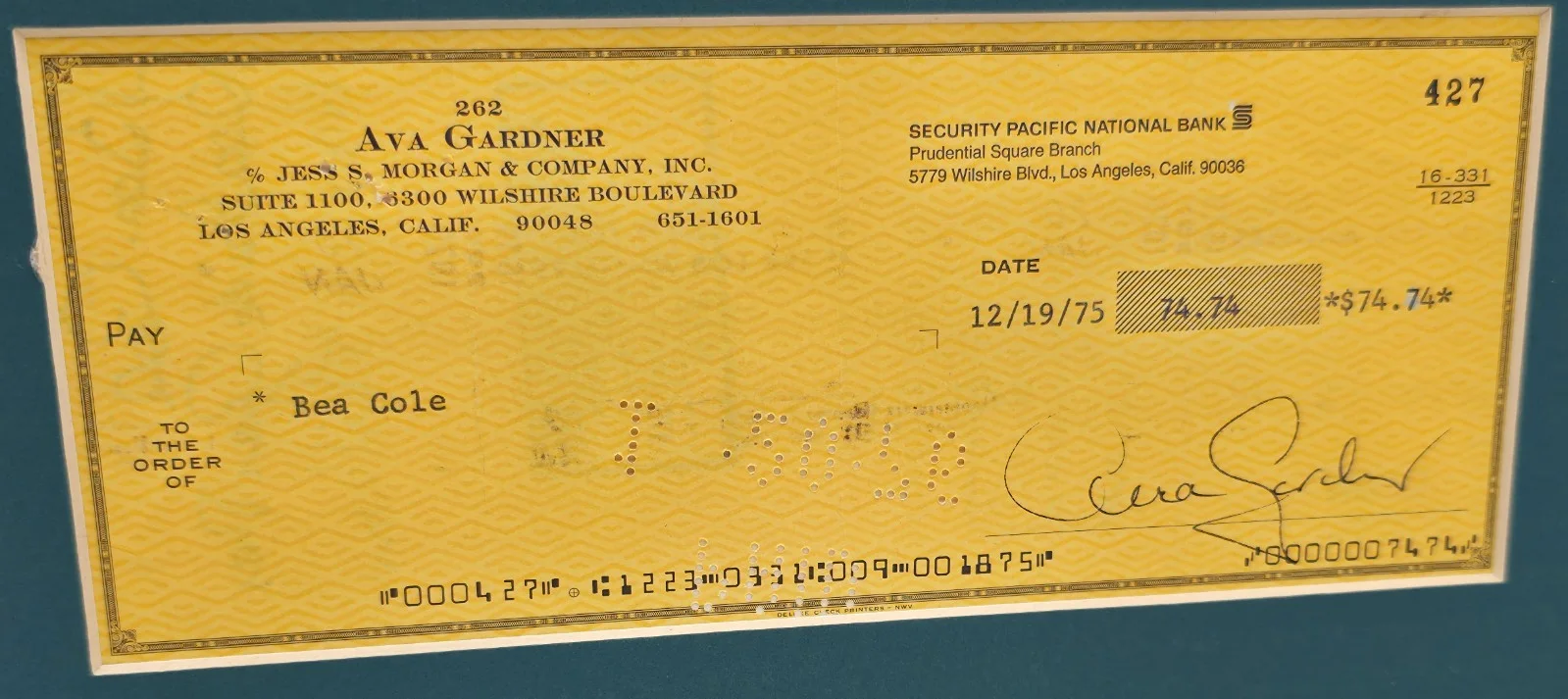 Ava Gardner — Photo and Hand Signed Check from 1975 Movie Star Ava Gardner Set in Mat Display, image 5