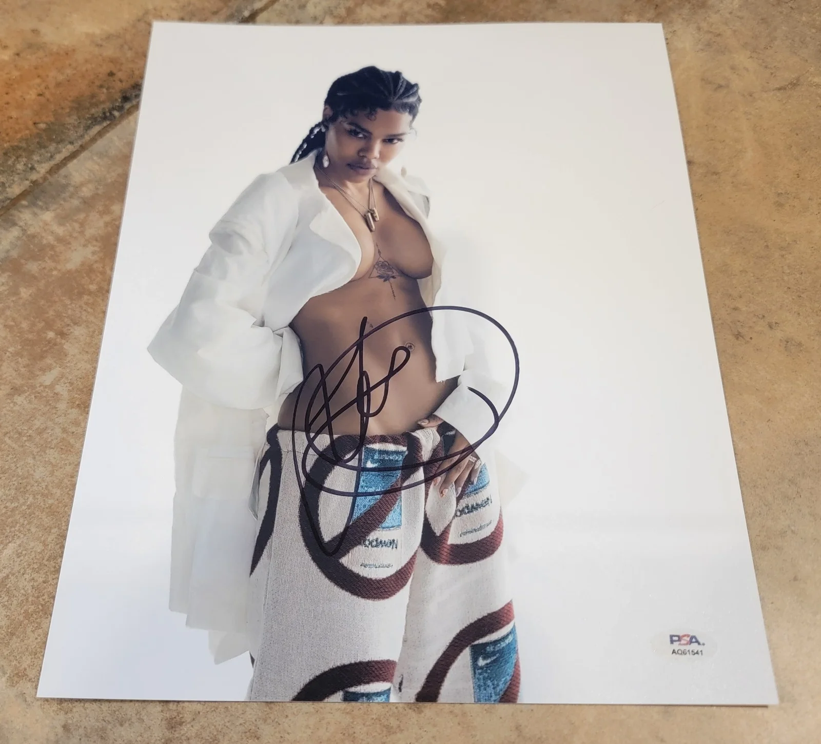 Teyana Taylor — Teyana Taylor signed 11x14 photo PSA DNA autograph photoshoot white jacket