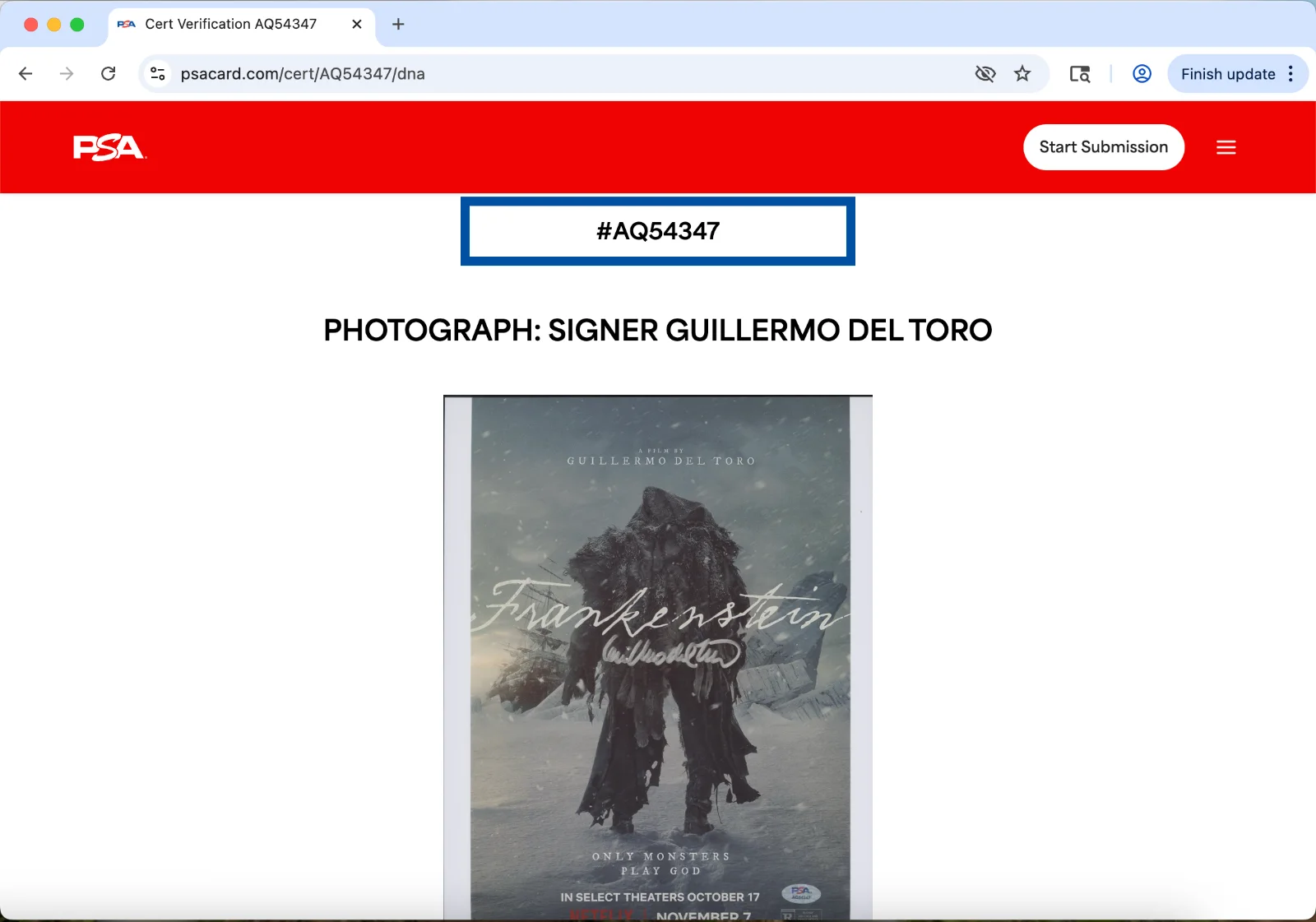 Guillermo de Toro — Guillermo del Toro signed 11x14 photo PSA DNA autograph Frankenstein poster B, изображение 3
