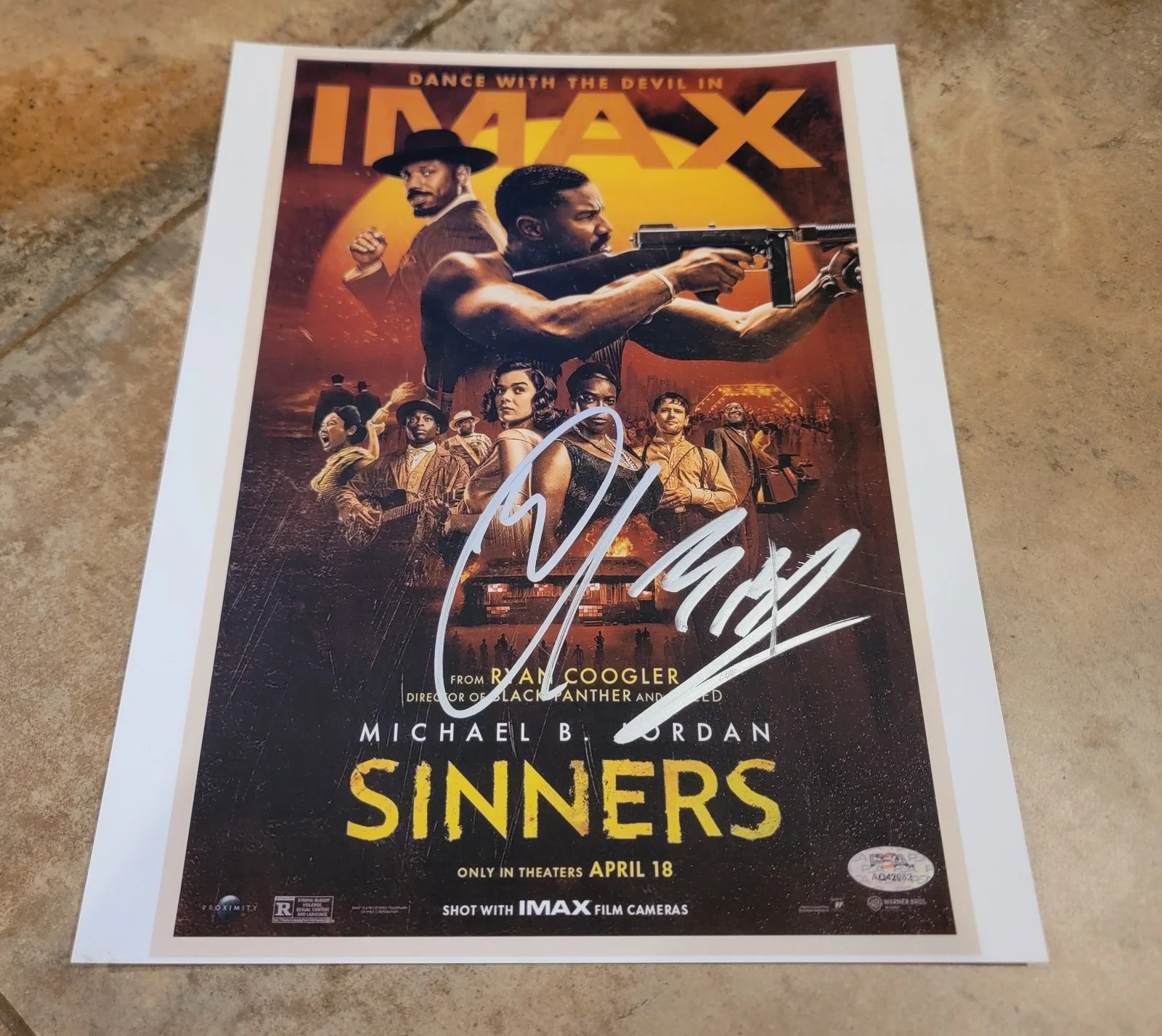 Michael B. Jordan, Miles Caton — IMPERFECT Michael B Jordan Miles Caton signed 11x14 photo PSA autograph Sinners