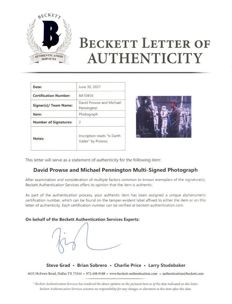 DAVID PROWSE MICHAEL PENNINGTON SIGNED 11x14 PHOTO STAR WARS OPX BECKETT BAS, изображение 4