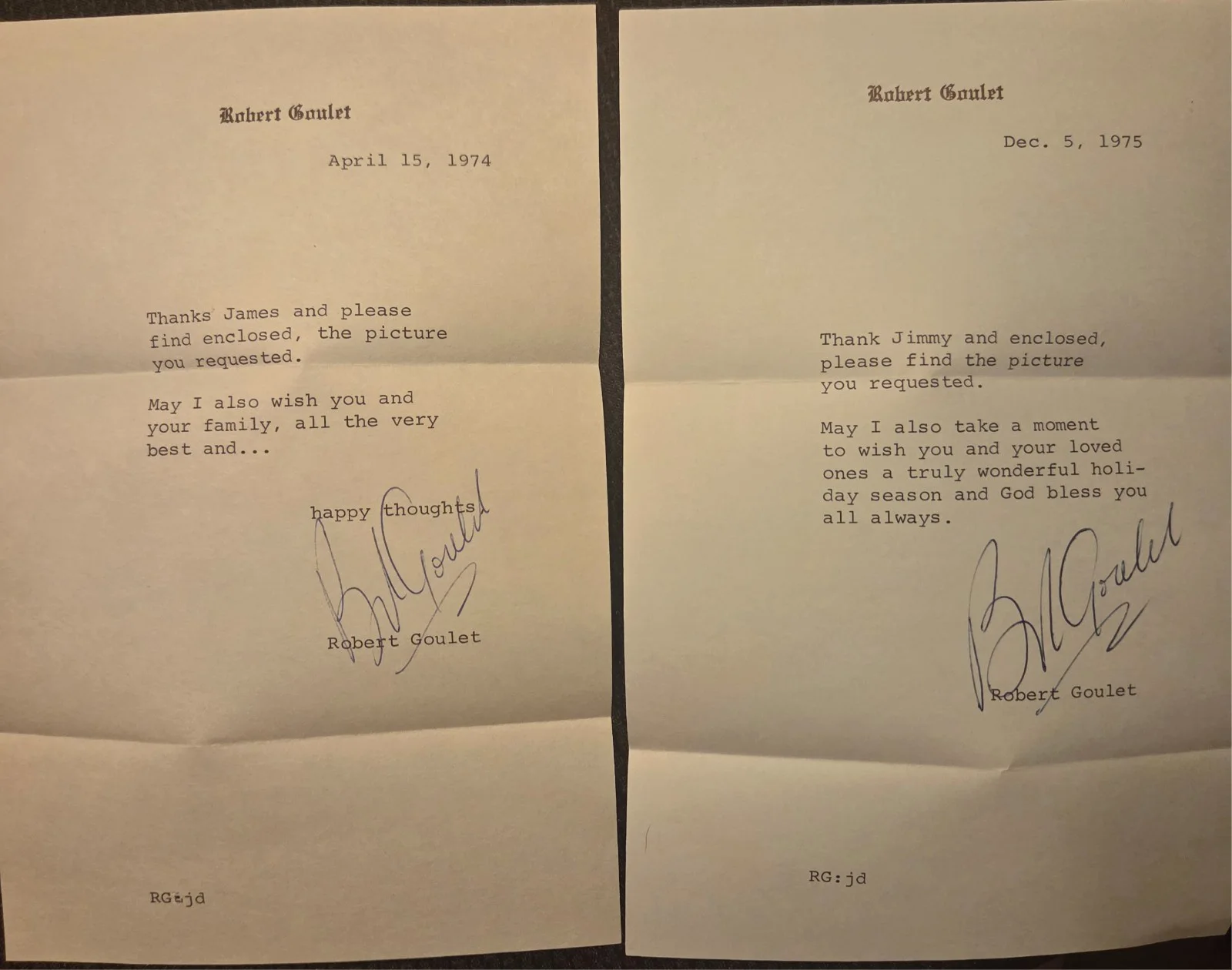 Robert Goulet — Robert Goulet Package! (2) Signed Pictures + Signed Notes Carol Lawrence Vegas, image 2