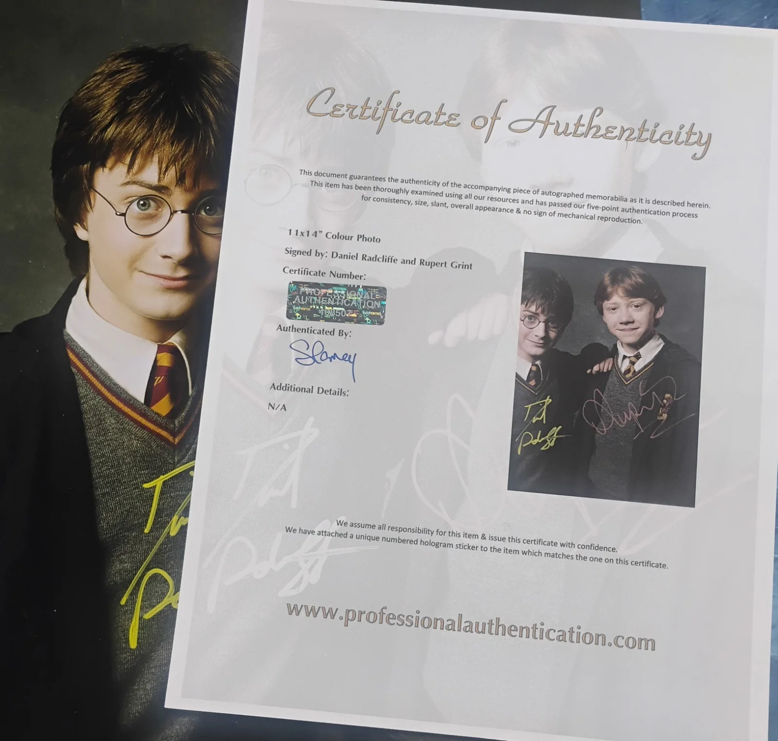 Rupert Grint & Daniel Radcliffe Signed 11x14 Photo COA Harry Potter NO US TARIFF, image 5