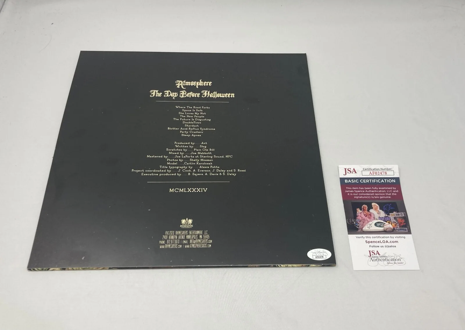 Atmosphere signed The Day Before Halloween Album (Slug and Ant) JSA COA, изображение 2