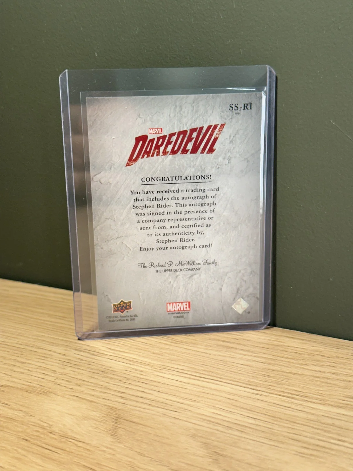 Stephen Rider — Stephen Rider Signed Daredevil Upper Deck Auto Card SS-RI Blake Tower Marvel Net, image 2