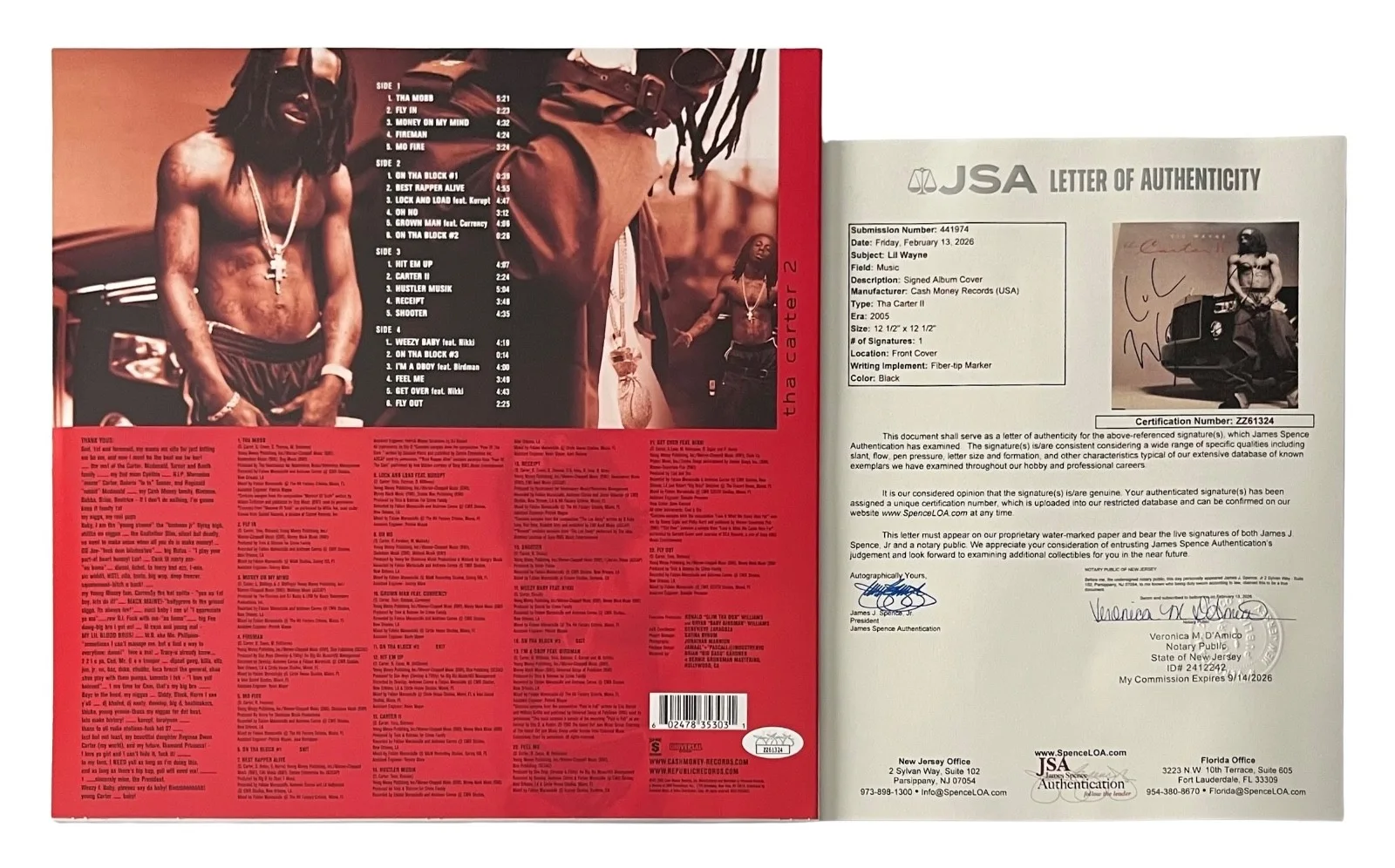 Lil Wayne Signed Tha Carter II 2 Vinyl Record JSA LOA ZZ61324, изображение 2