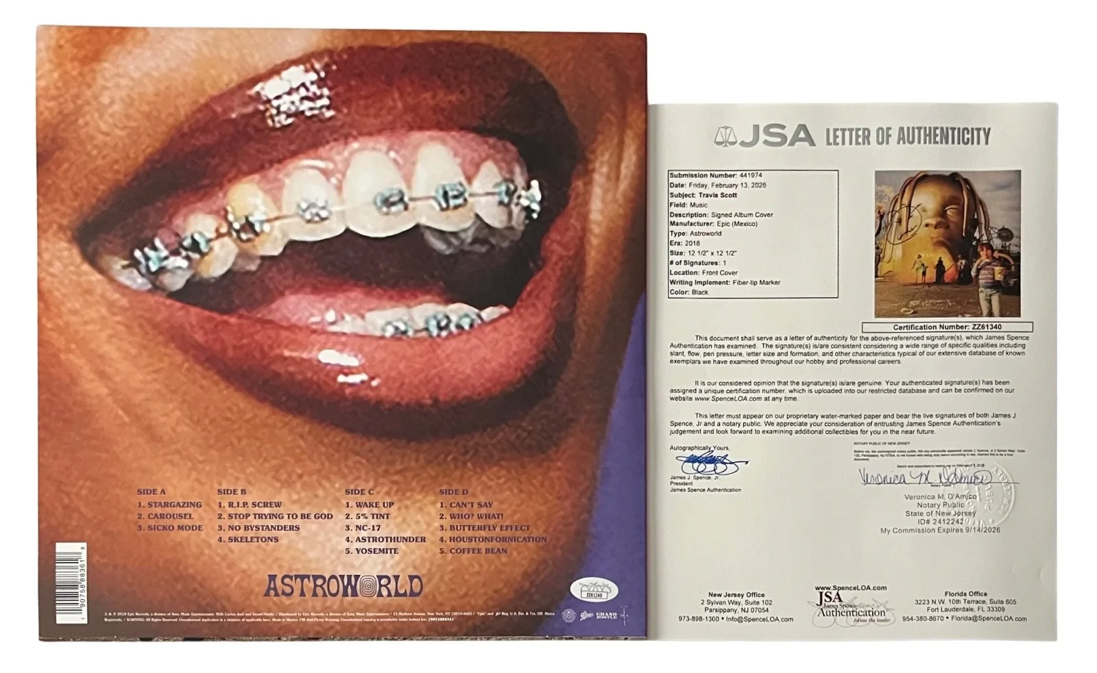 Travis Scott Signed Astroworld Vinyl Record *** Autographed & Sketch *** JSA LOA, image 2