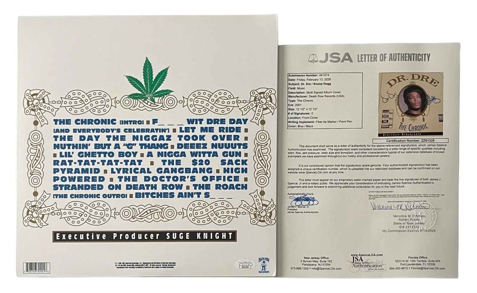 Dr. Dre & Snoop Dogg Signed The Chronic Vinyl Record JSA LOA ZZ61325, image 2