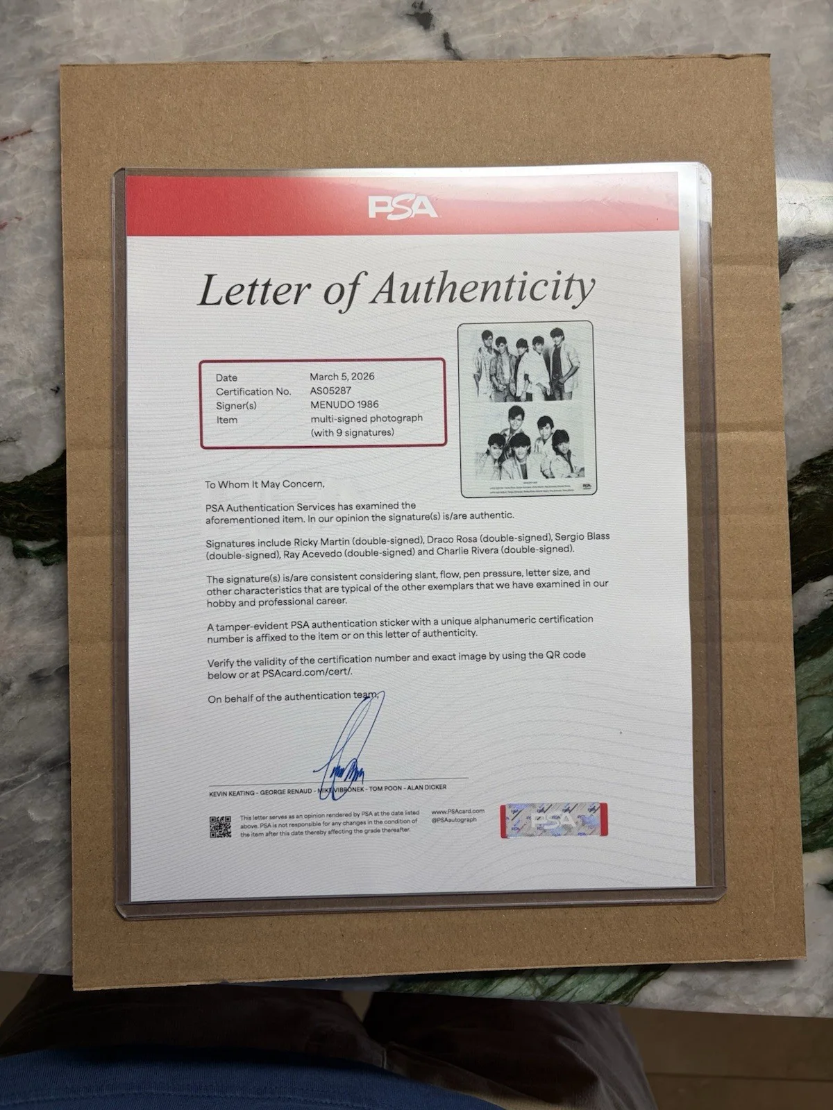 Ricky Martin-Menudo Original Autographed Photograph 1986 PSA/DNA Authenticated, изображение 2