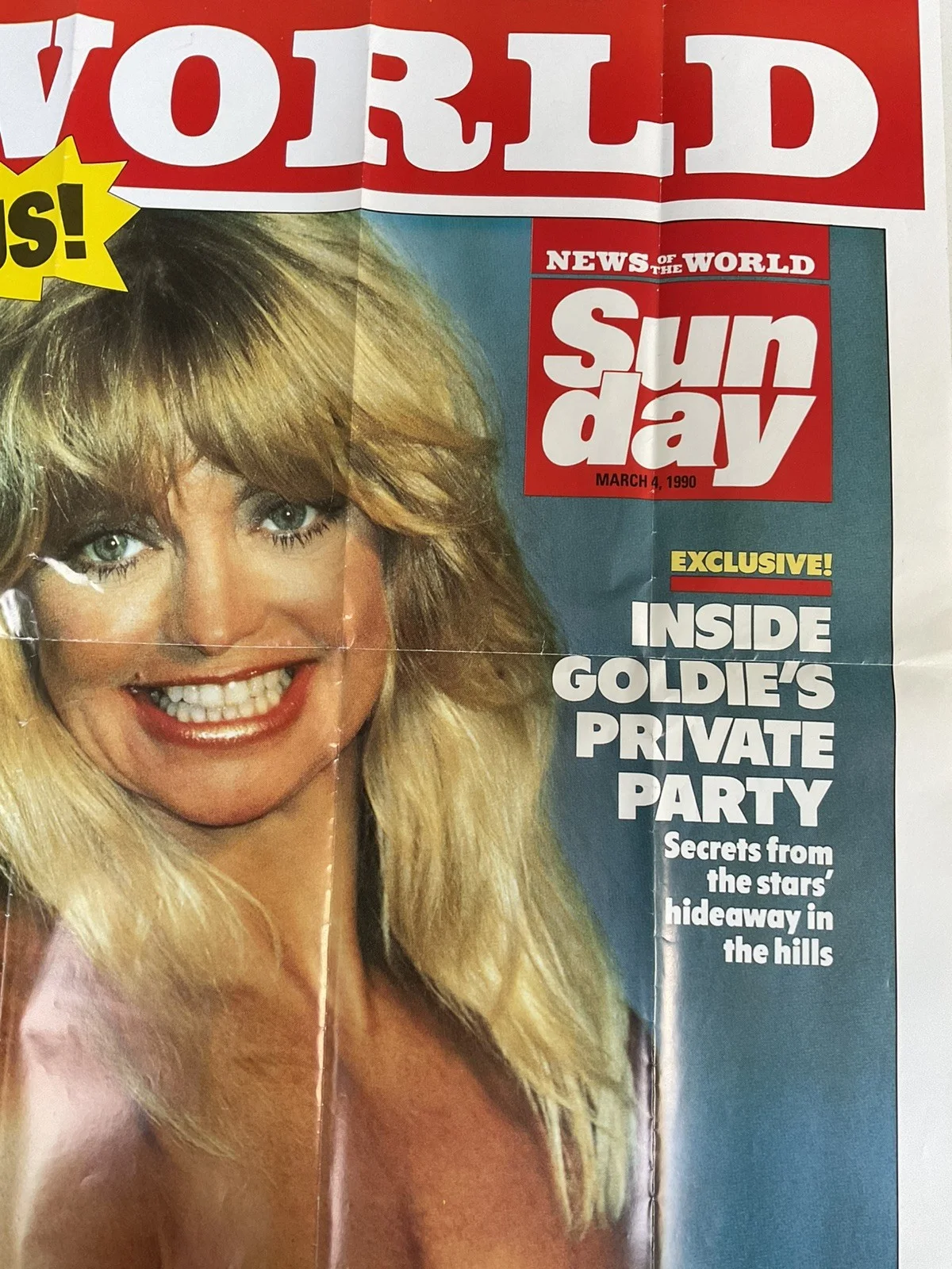 4-3-1990 - GOLDIE HAWN - NEWS OF THE WORLD - RARE UK DISPLAY POSTER - 30” x 20”, изображение 2