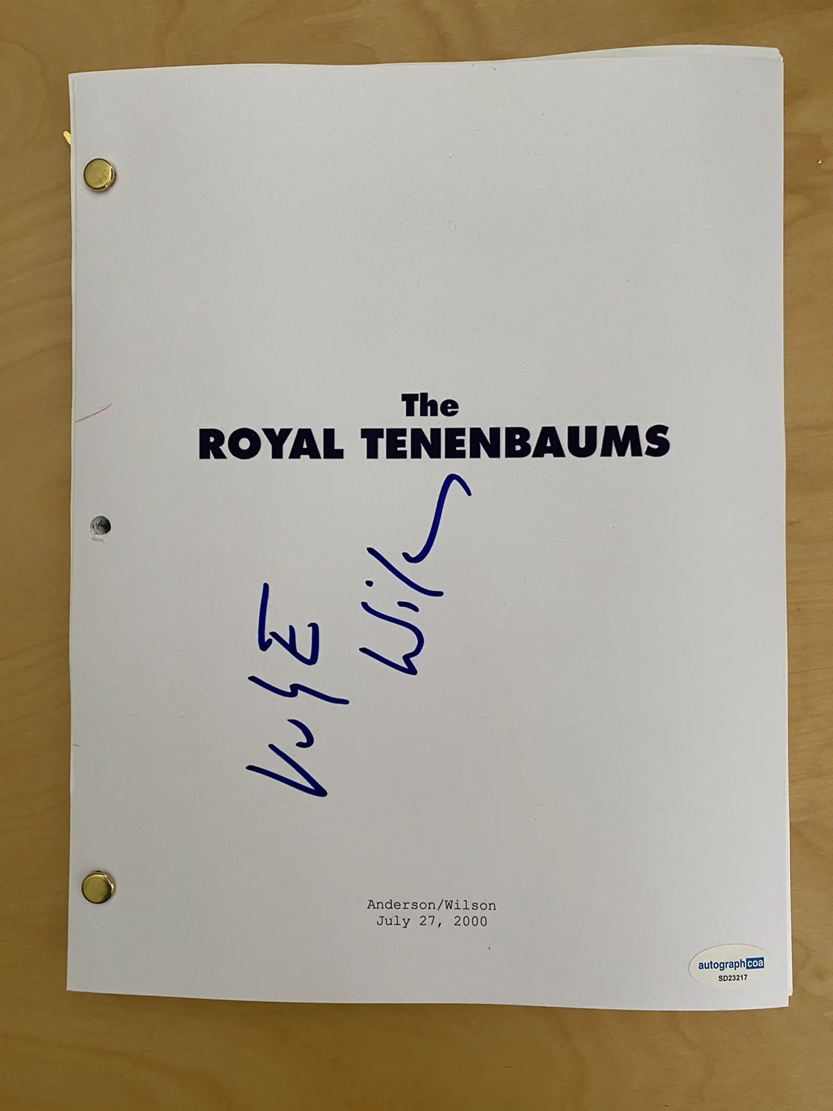 Luke Wilson — Luke Wilson "The Royal Tenenbaums" AUTOGRAPH Signed Full Script Screenplay ACOA, image 2