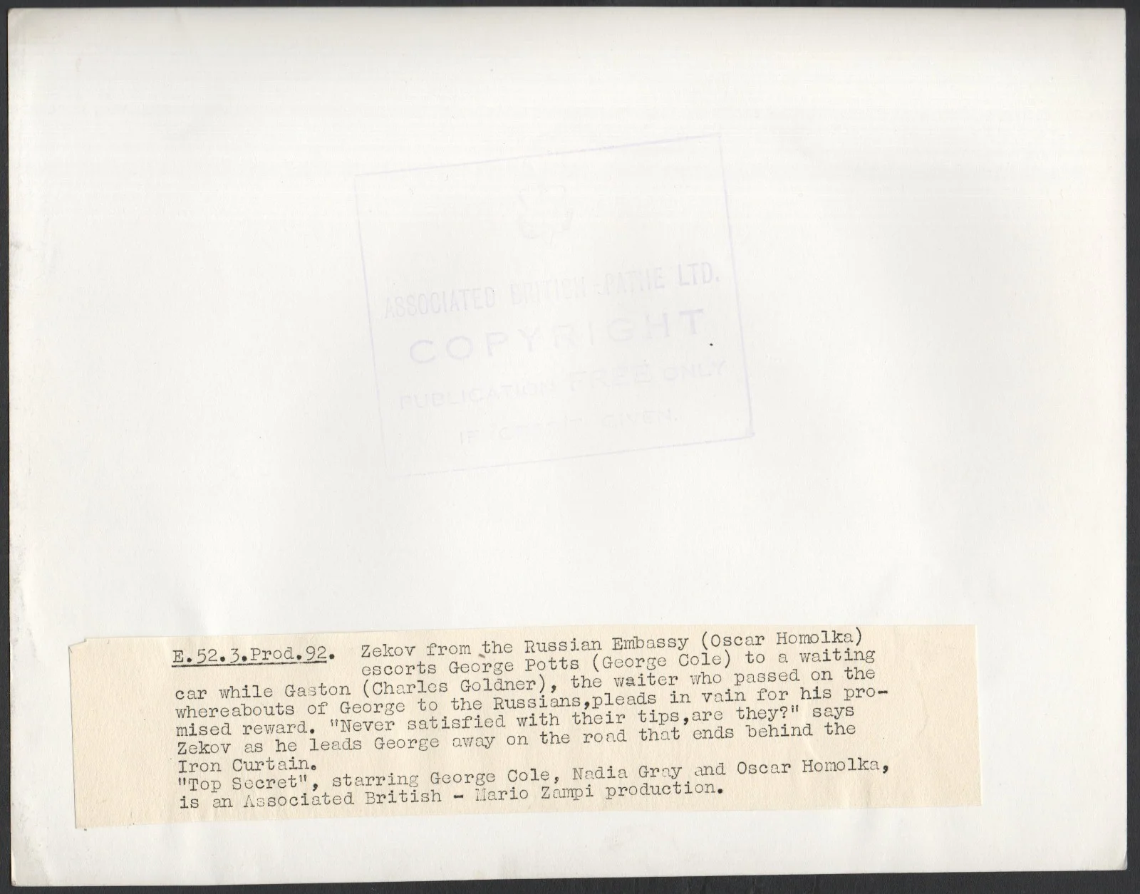 TOP SECRET 1952 George Cole, Oskar Homolka 10x8 STILL #92, image 2