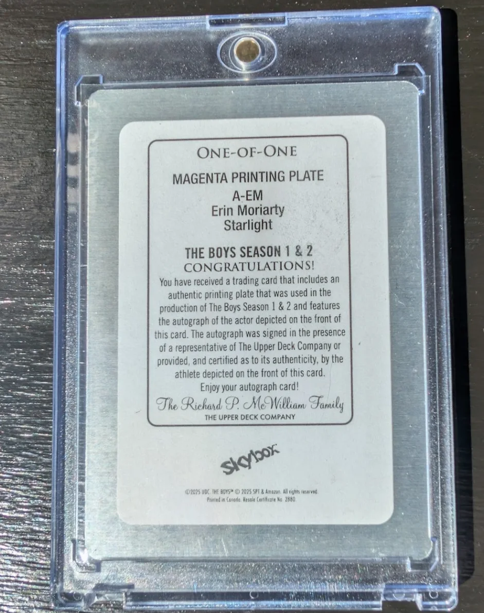Erin Moriarty — 2025 Skybox The Boys Starlight Erin Moriarty Magenta Printing Plate Auto 1/1, изображение 2