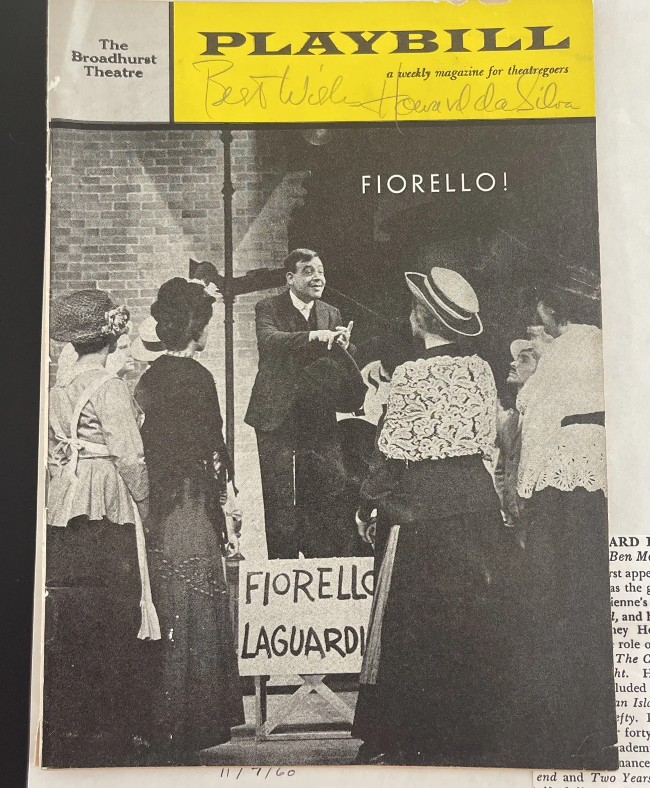 HOWARD DA SILVA PLAYBILL Broadway: Hand Signed Celebrity Program 6.5 x 9”/ KSK, image 2