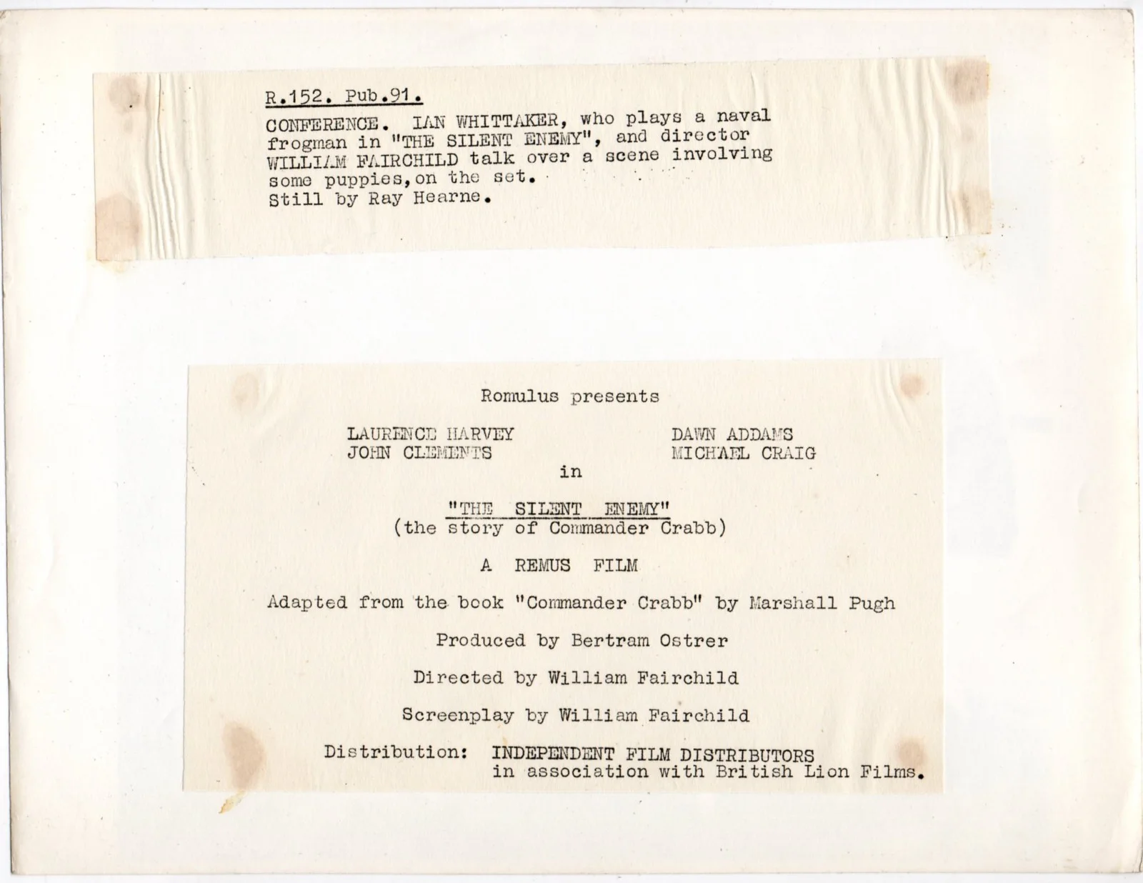 SILENT ENEMY 1958 William Fairchild, Ian Whittaker 10x8 STILL #PUB91, изображение 2