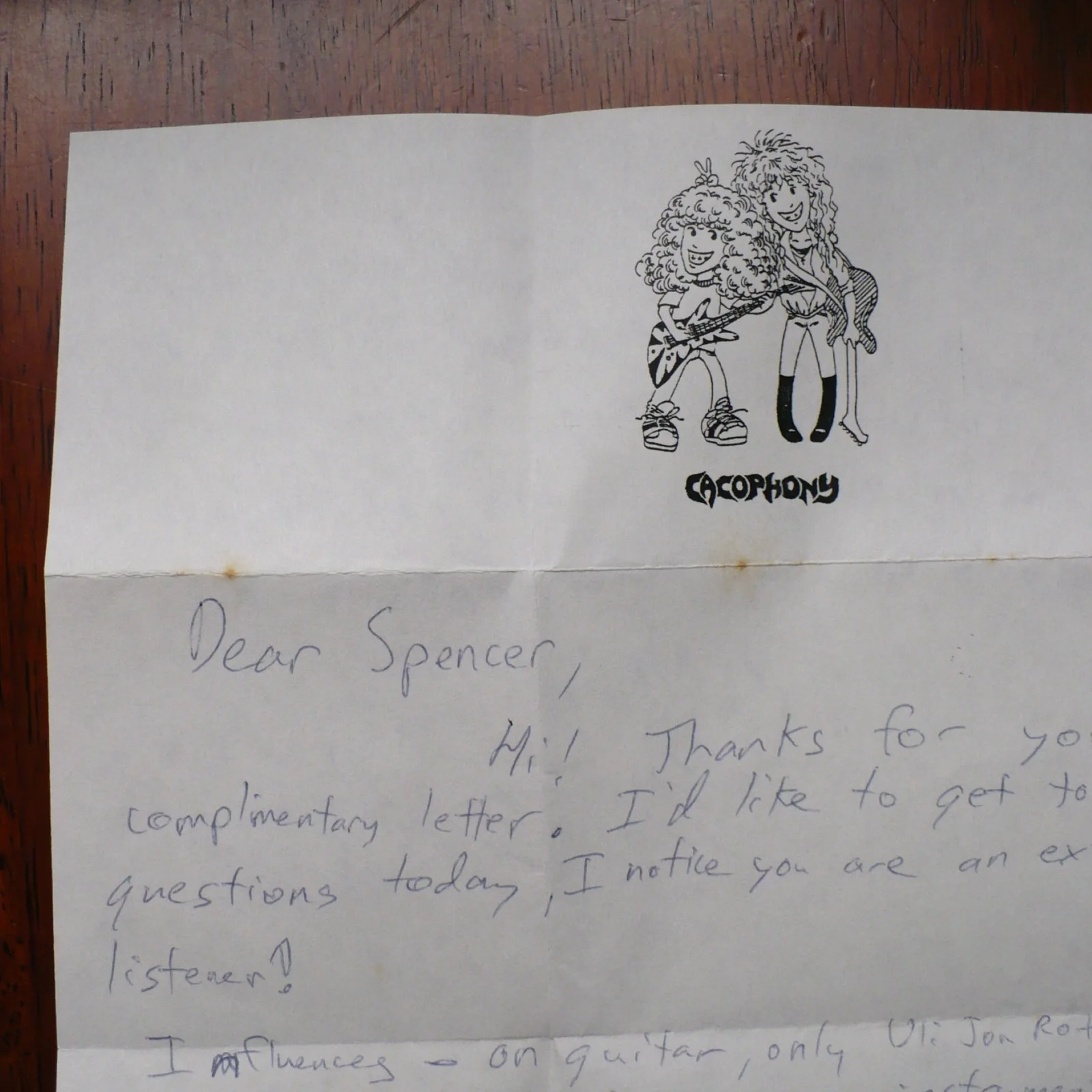 1988 Marty Friedman Handwritten Letter & Envelope Autograph Recording Cacophony, изображение 4