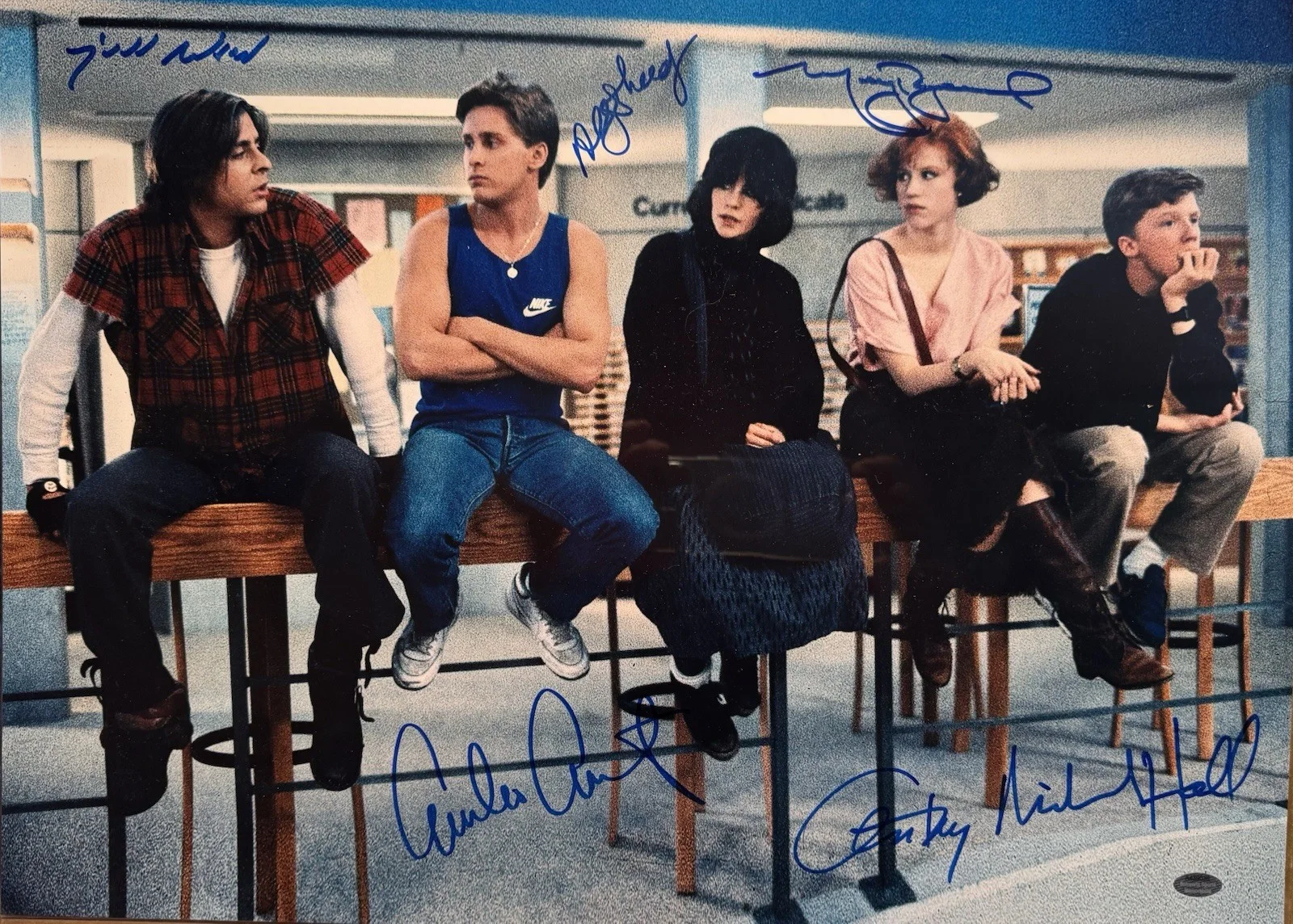 Estevez, Ringwald, Nelson, Hall, Sheedy — Breakfast Club All Five Cast Members Signed 16 X 20 photo: Schwartz COA