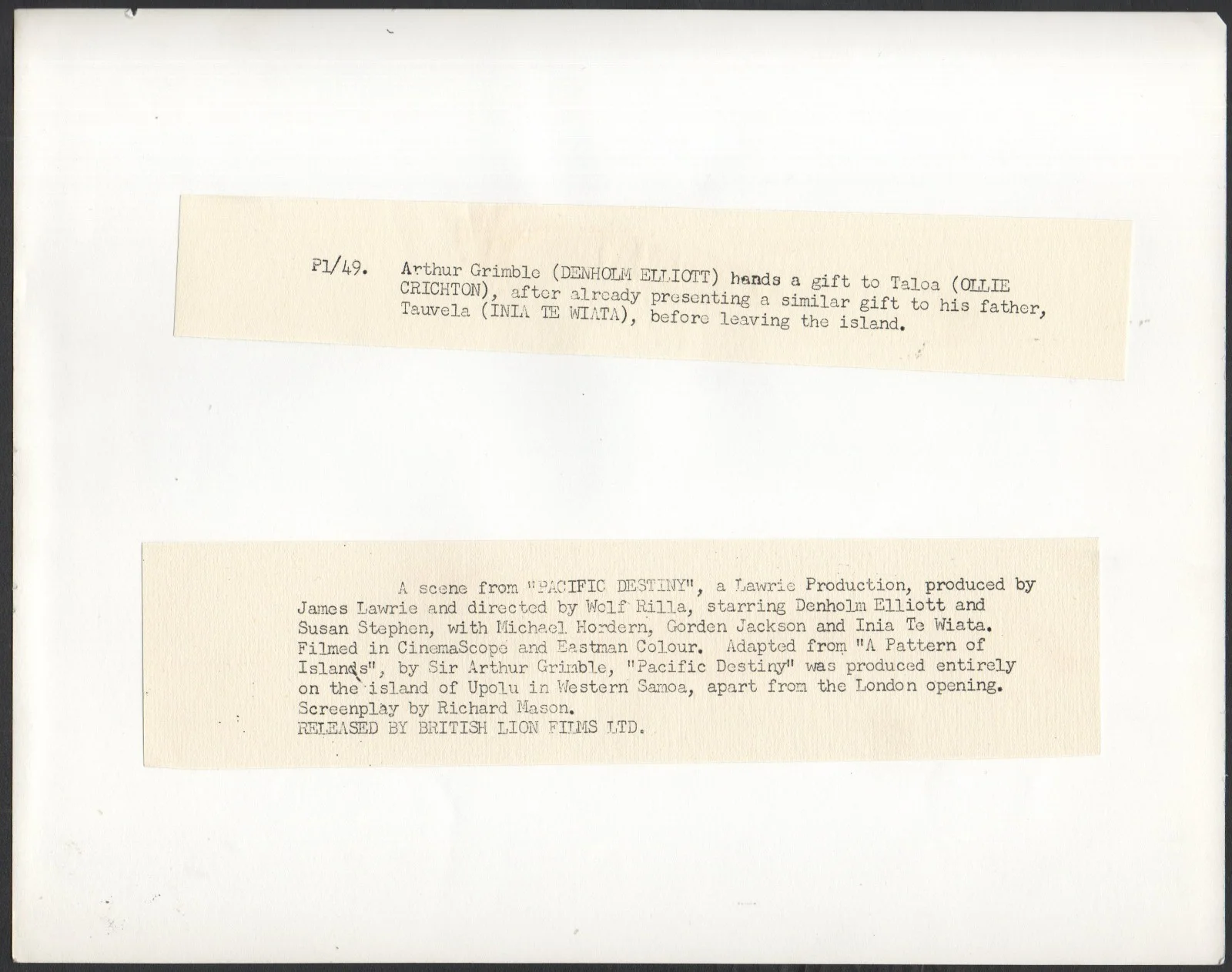 PACIFIC DESTINY 1956 Denholm Elliott, Ollie Crichton, Inia Te Wiata 10x8 STILL, изображение 2