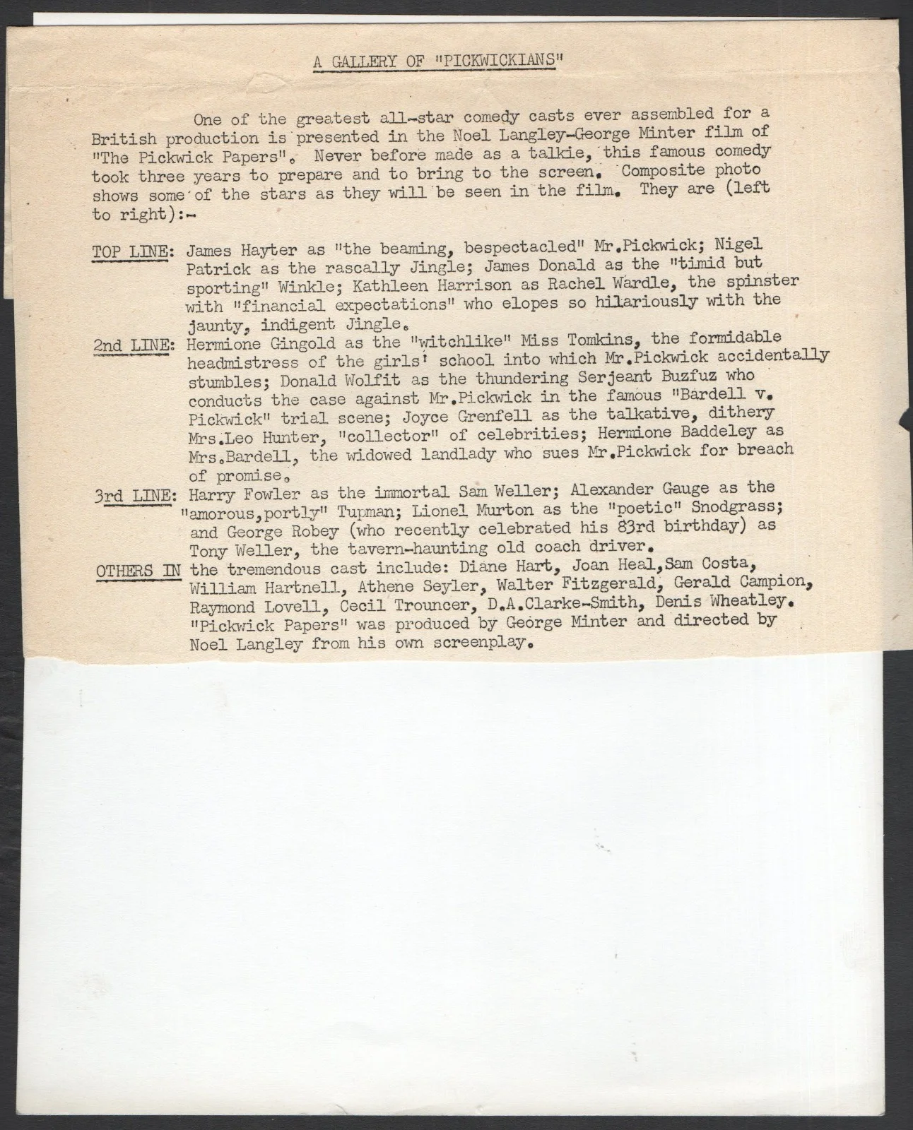 PICKWICK PAPERS 1952 James Hayter, Nigel Patrick, James Donald 10x8 STILL, image 2