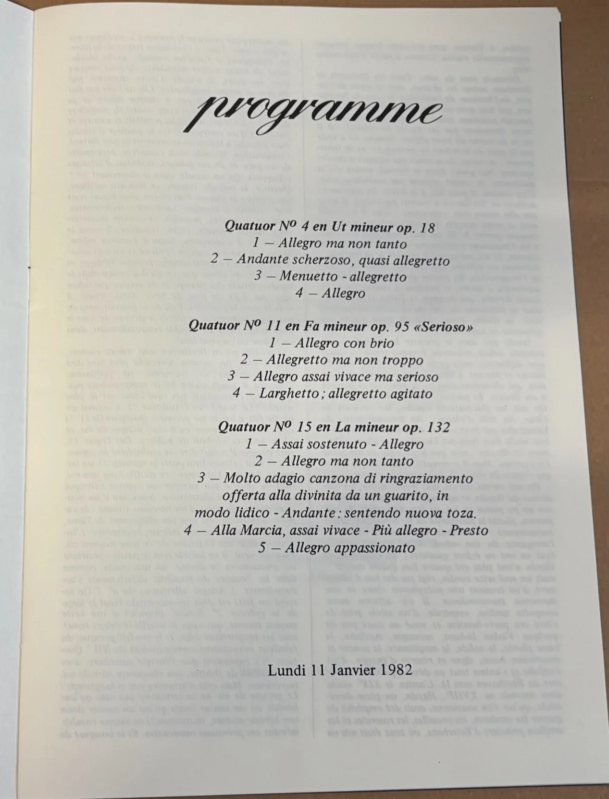 AMADEUS QUARTET BEETHOVEN the quartets THEATRE DES CHAMPS ELYSEES program 1982, image 2