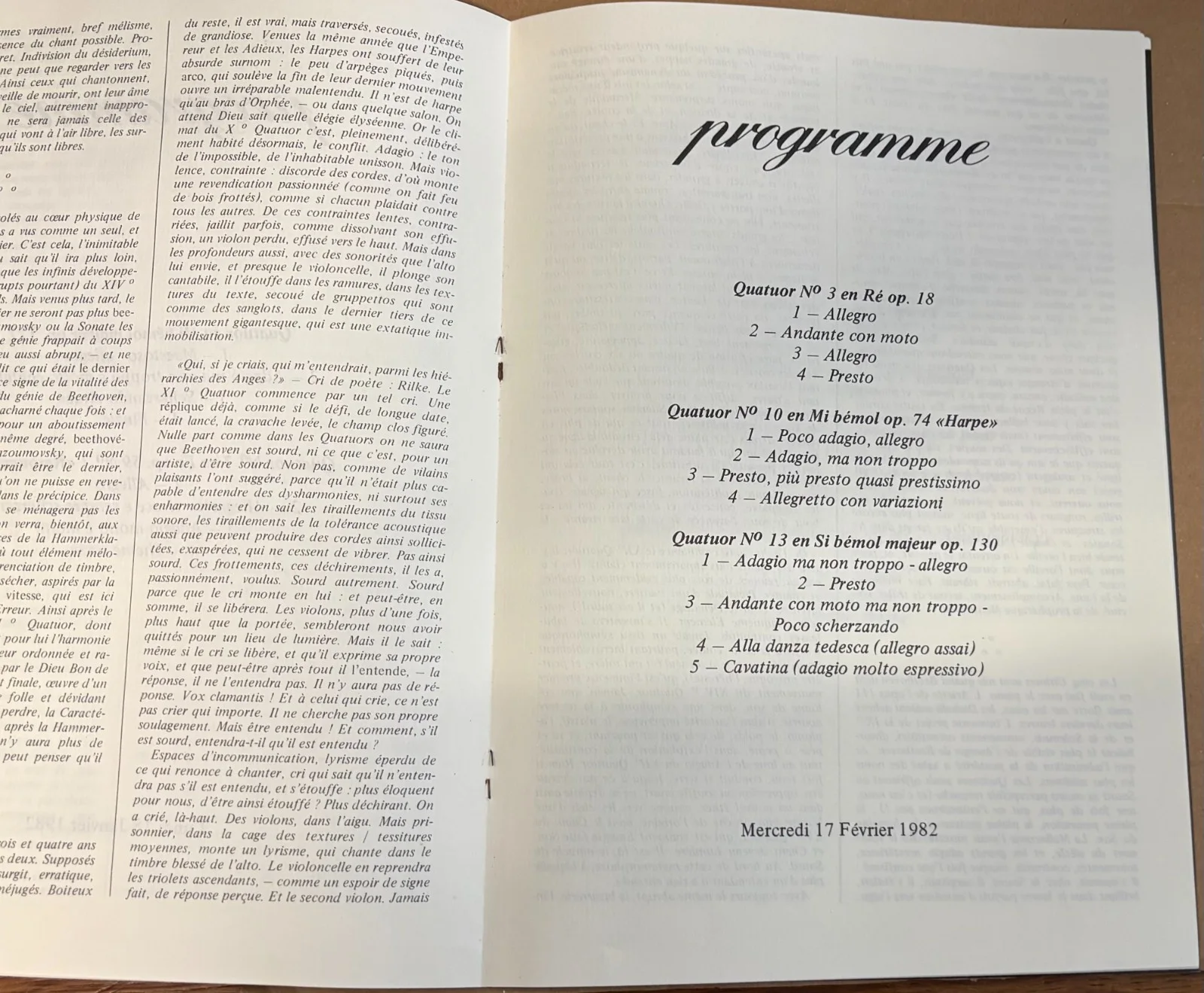 AMADEUS QUARTET BEETHOVEN the quartets THEATRE DES CHAMPS ELYSEES program 1982, image 4