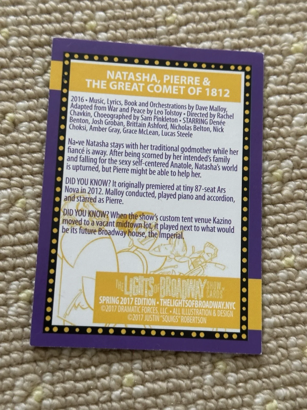 Natasha Pierre and the Great Comet of 1812 Signed Lights Of Broadway Card, изображение 2