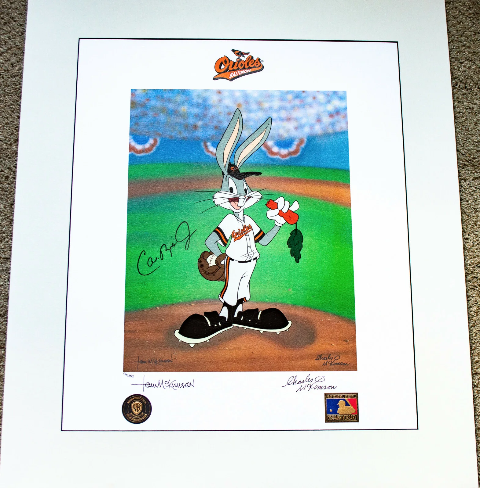Cal Ripken Jr — Cal Ripken Jr. Double Signed Autograph Bugs Bunny Looney Tunes Lithograph #d/250, image 2