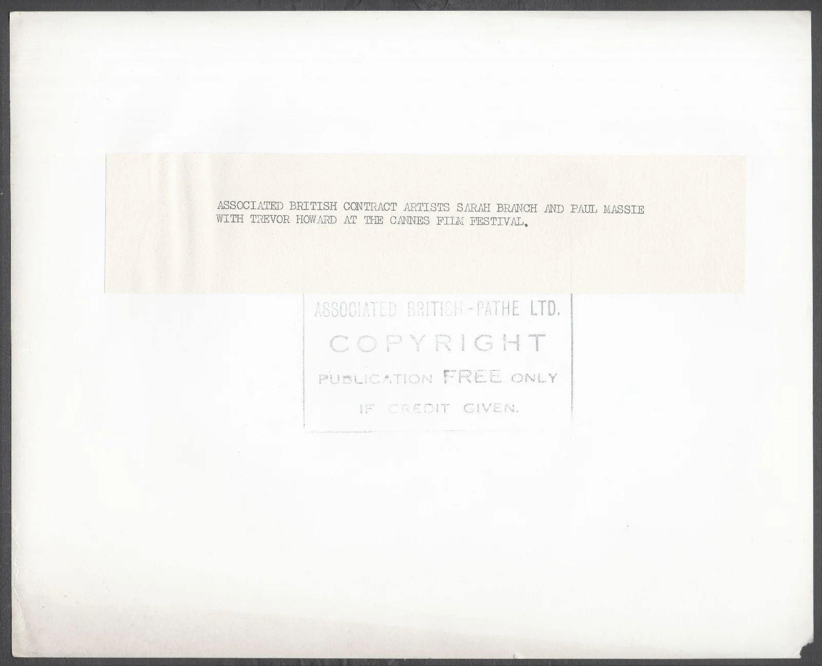 TREVOR HOWARD, SARAH BRANCH & PAUL MASSIE CANNES FILM FESTIVAL 10x8 STILL, изображение 2