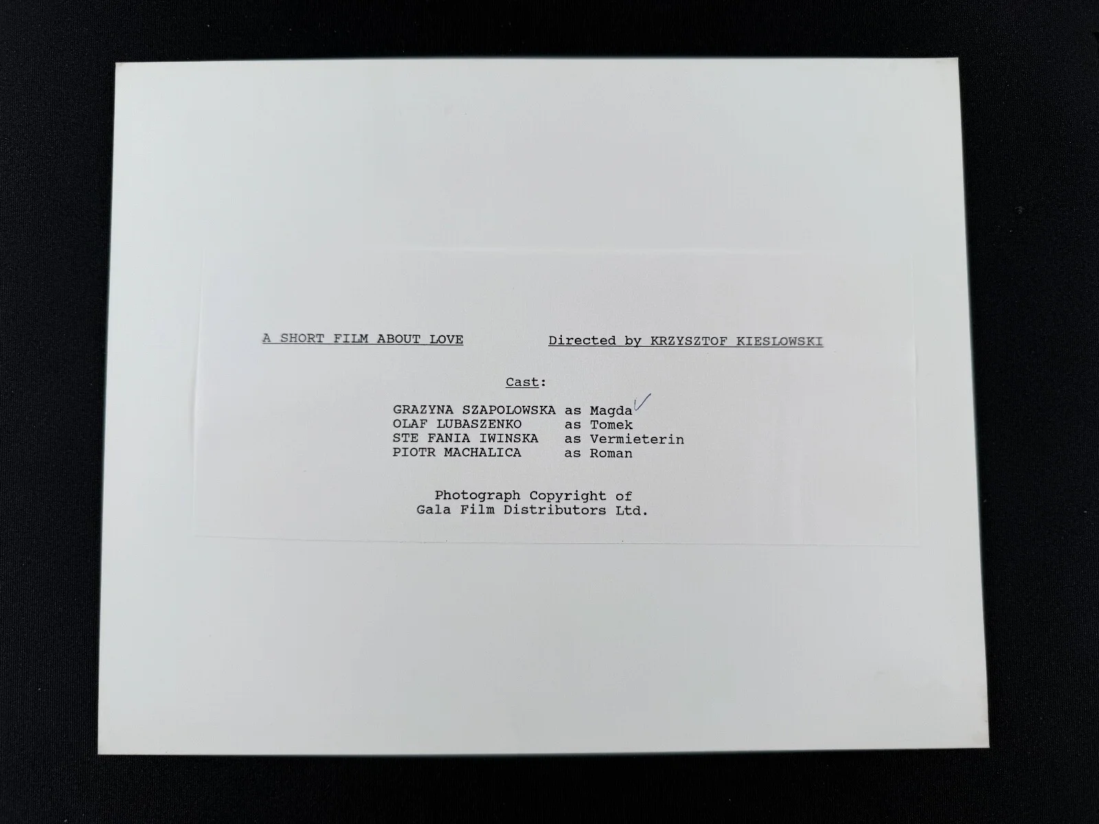 Krzysztof Kieślowski Short Film About Love 1988 Press Photo Szapołowska A4, изображение 2