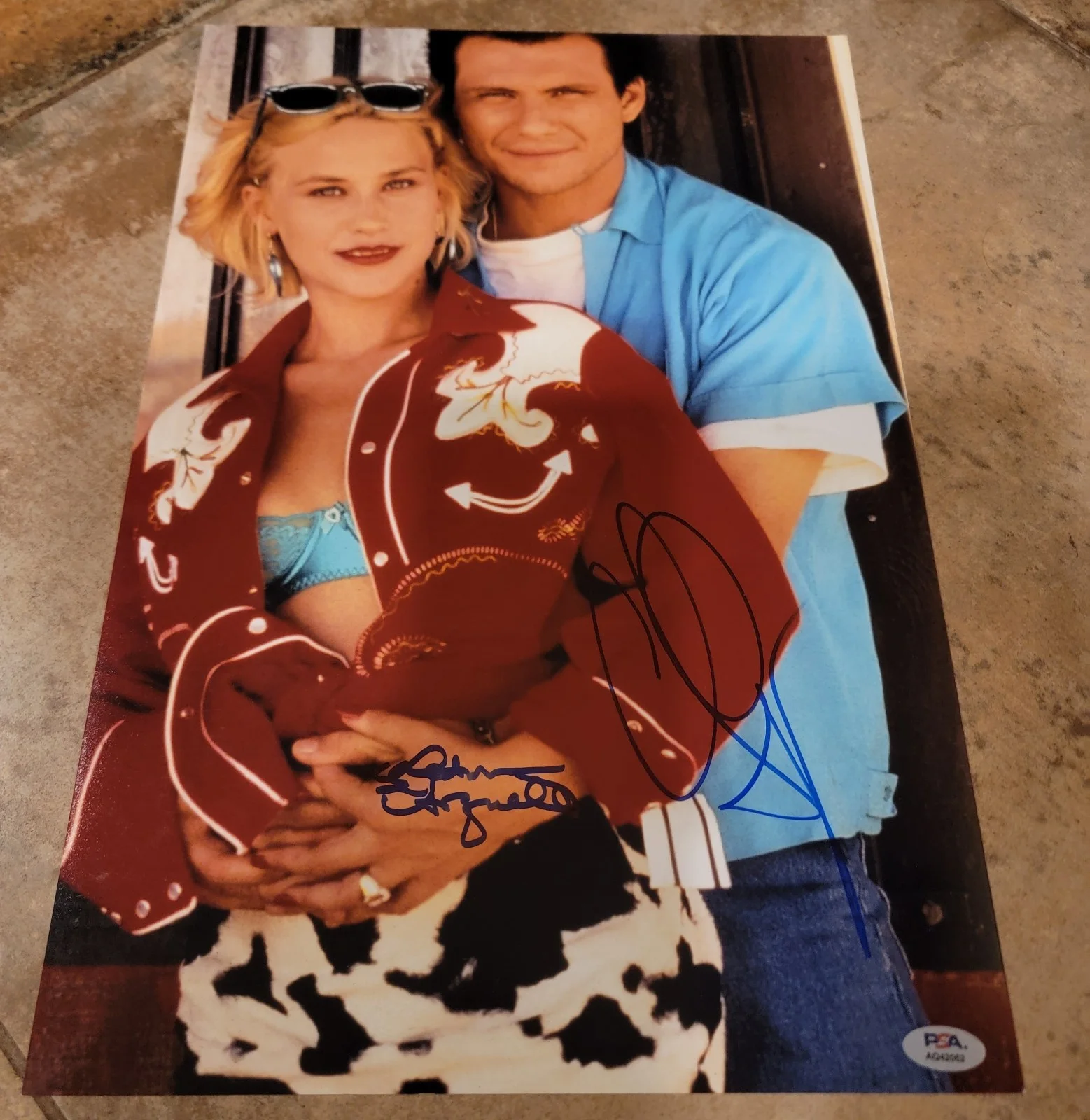 Christian Slater, Patricia Arquette — Christian Slater Patricia Arquette signed 12x18 photo autograph True Romance PSA