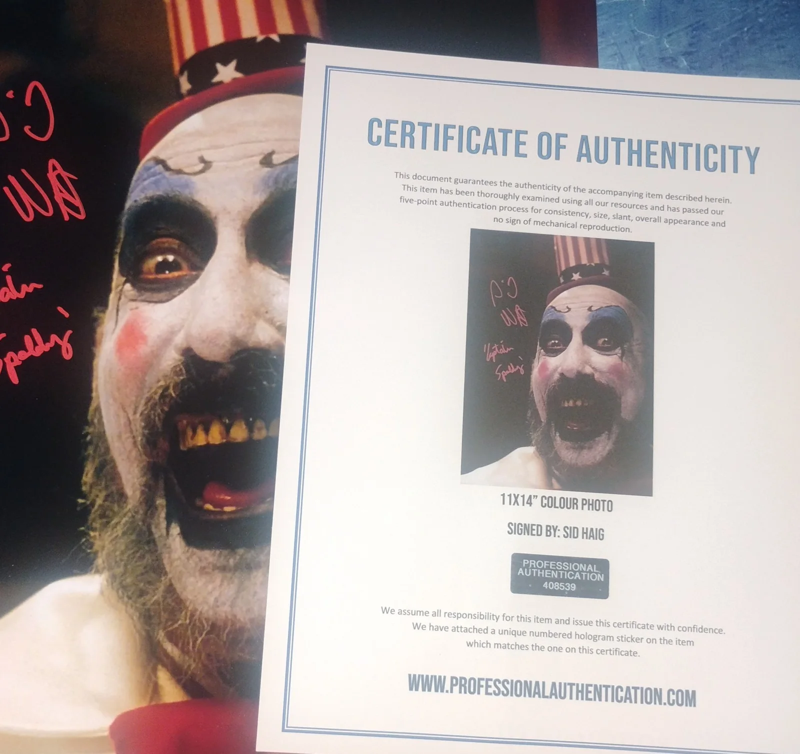Sid Haig Hand Signed 11x14 Photo COA Captain Spaulding NO US TARIFFS, изображение 4