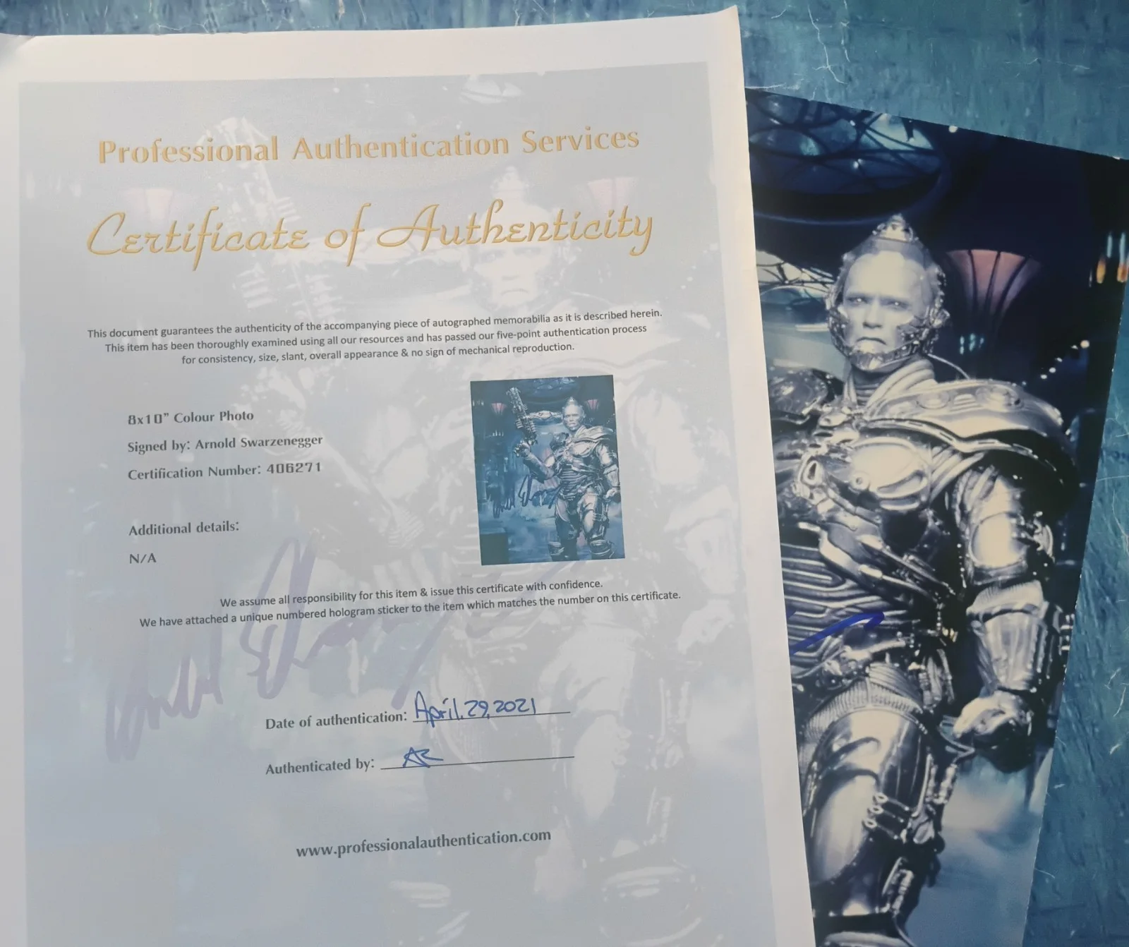 Arnold Schwarzenegger Hand Signed 8x10 Photo COA Batman NO US TARIFFS, image 4
