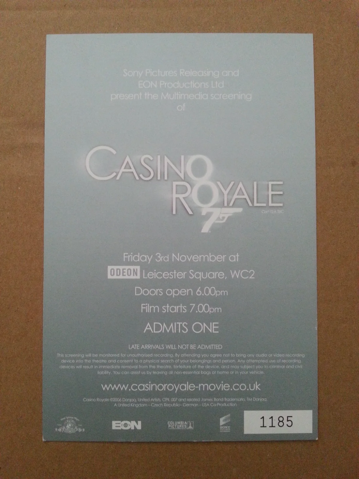 CASINO ROYALE Multimedia Screening TICKET 2006 Odeon Leicester Square, image 2