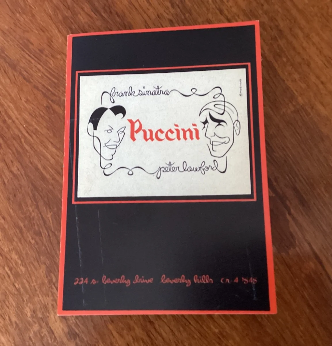 FRANK SINATRA PUCCINI RESTAURANT POSTCARD MENU PETER LAWFORD, image 3