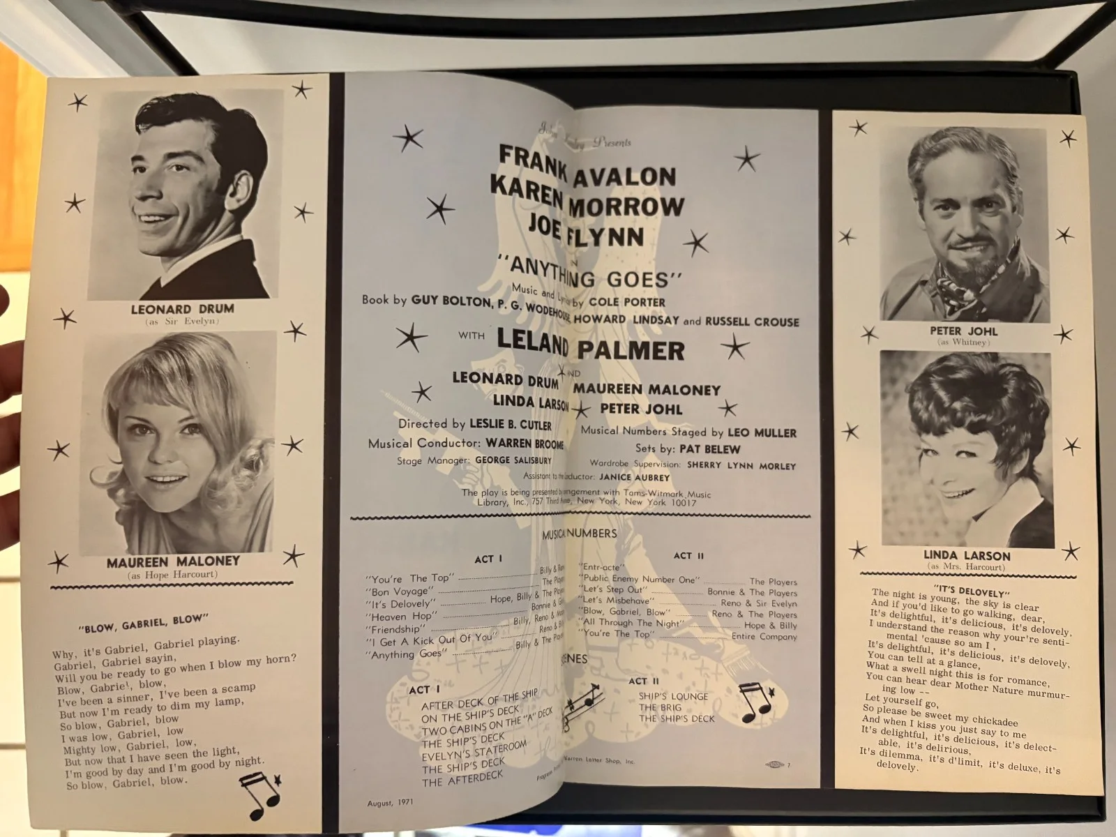 Frank Avalon Karen Morrow — * Vintage 1971 "ANYTHING GOES" Program SIGNED by FRANK AVALON & KAREN MORROW, image 2