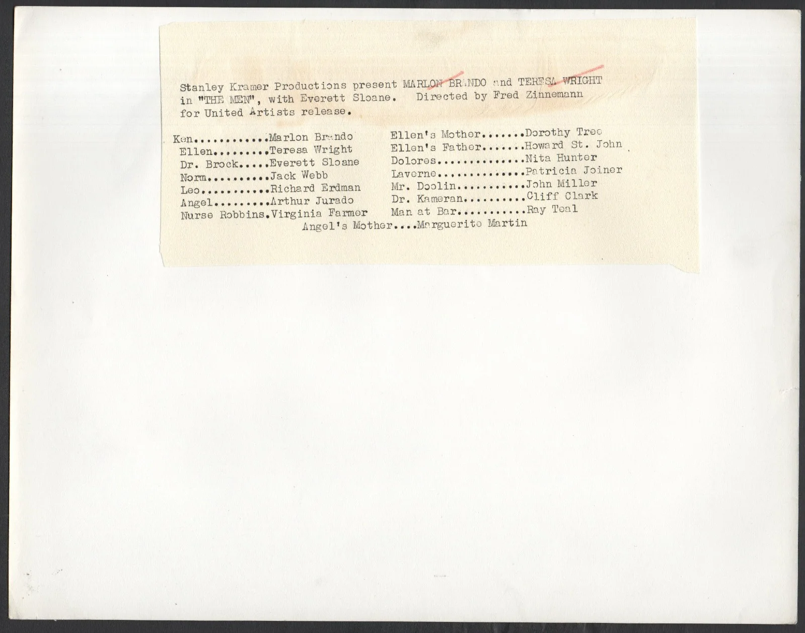 MEN 1950 Marlon Brando, Teresa Wright Fred Zinnemann 10x8 STILL, изображение 2