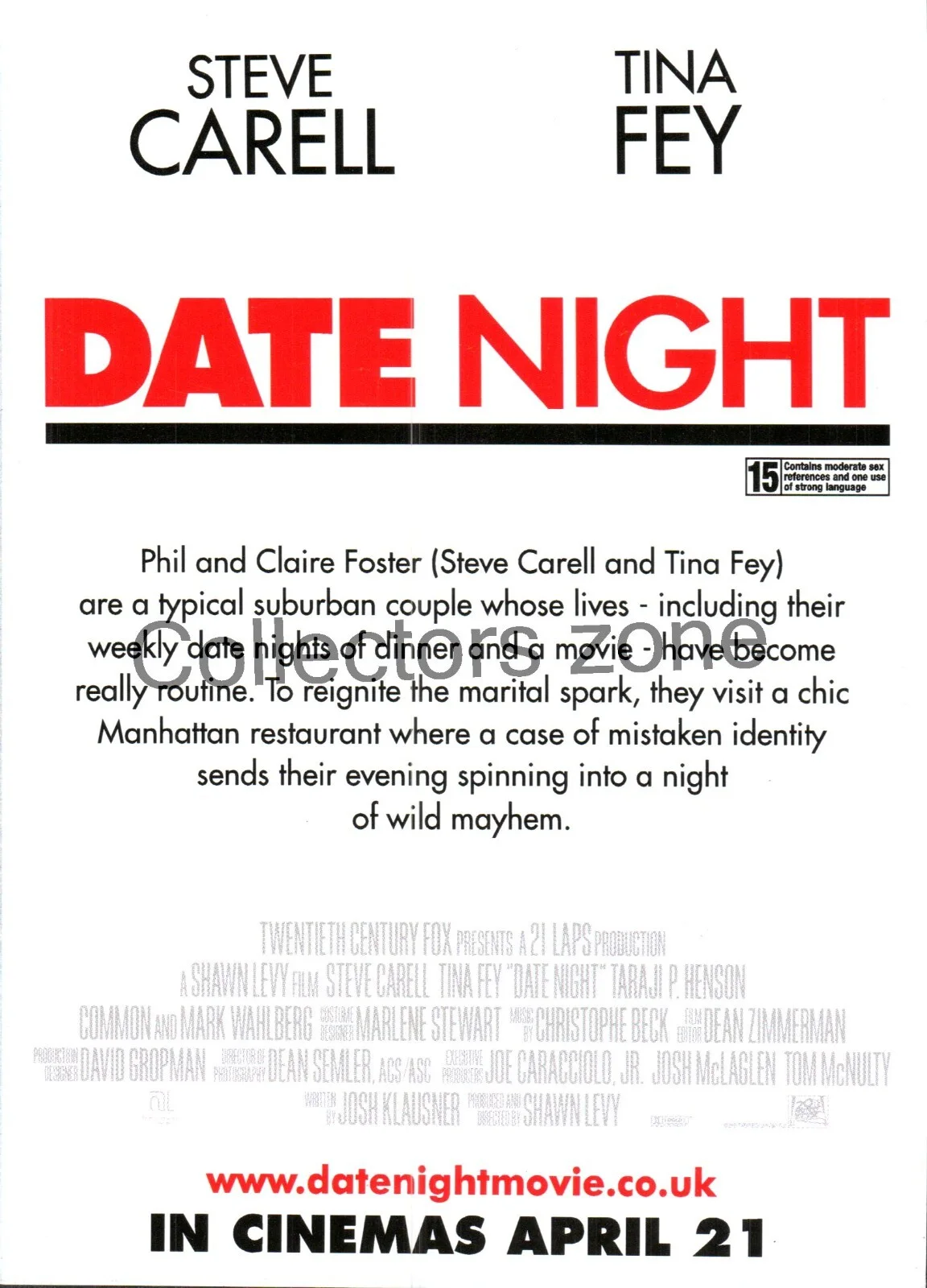 Movie Date Night Steve Carell Tina Fey Lobby Card 5x4 Inches, изображение 2
