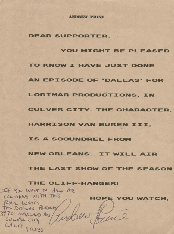 Andrew Prine — ANDREW PRINE - AUTOGRAPH NOTE SIGNED