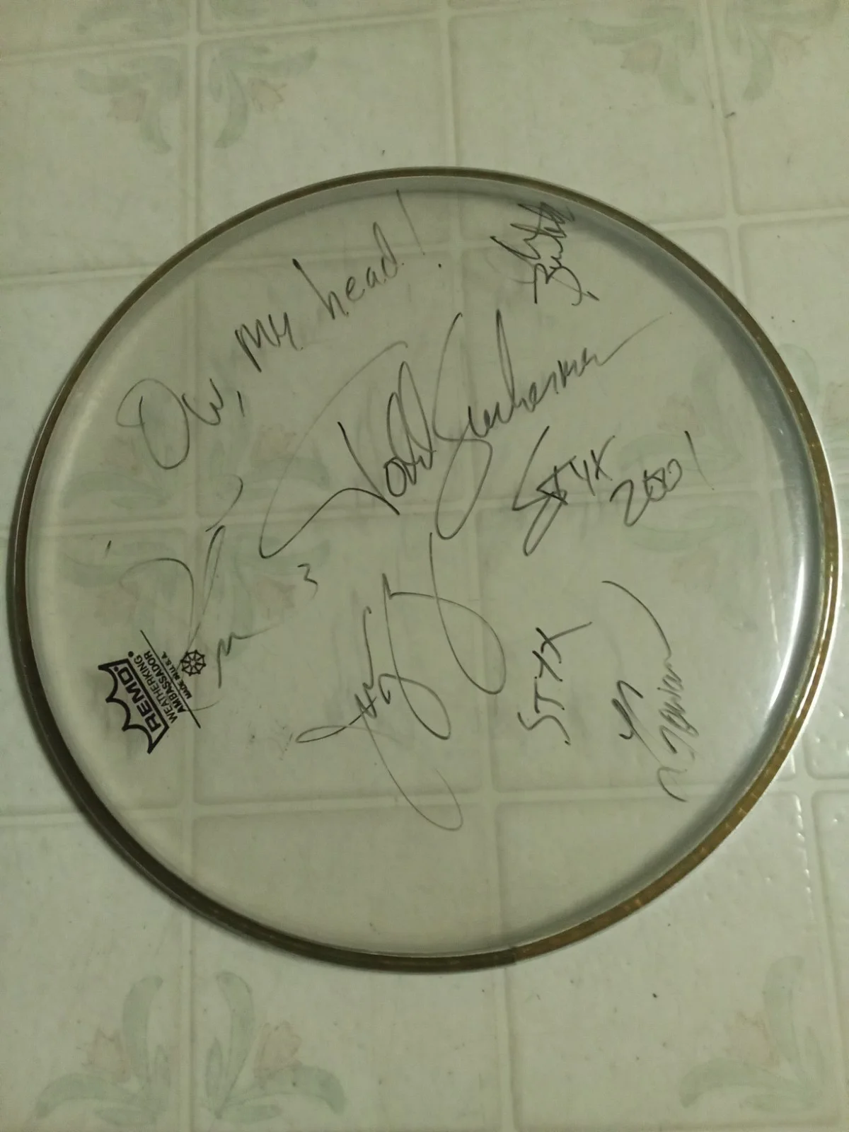 STYX Drumhead Used Remo Signed By Members Vintage 2001 12-inch, изображение 5
