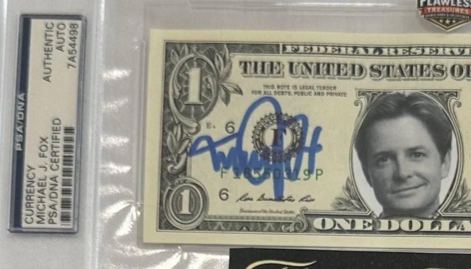 Michael J Fox Back to the Future Signed $1 One Dollar Bill Currency PSA/DNA AUTO, image 2