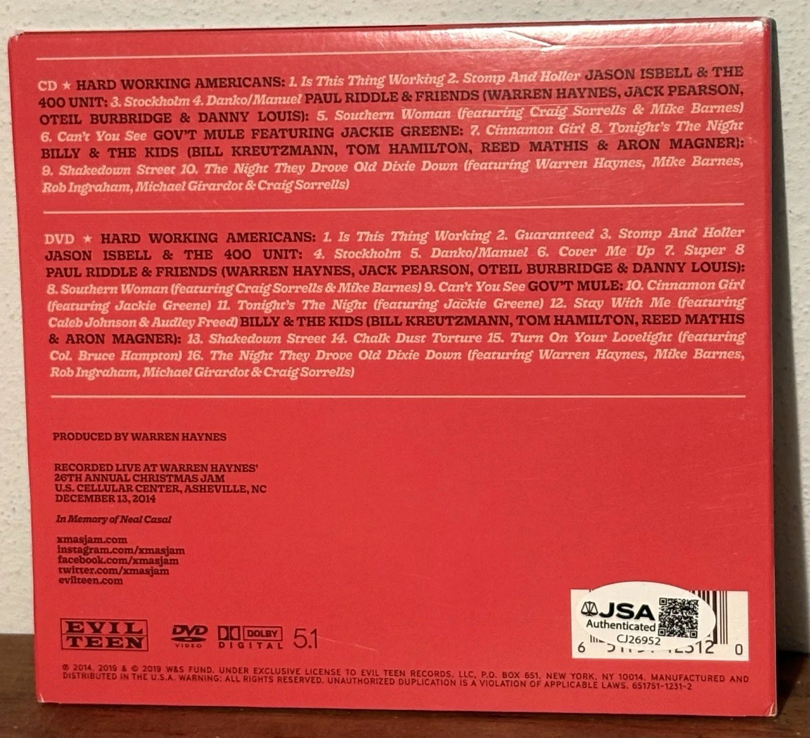 Warren Haynes SIGNED CD JSA COA The Benefit Concert, image 3