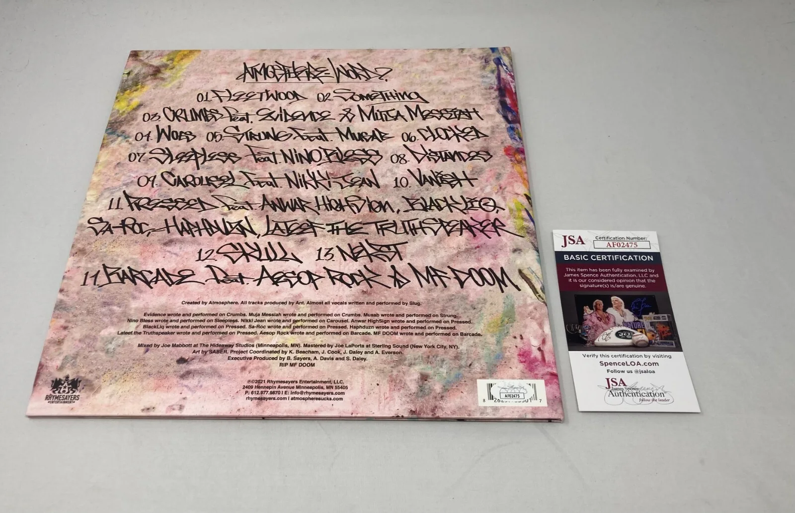 Atmosphere signed Word? Album (Slug and Ant) JSA COA, изображение 2