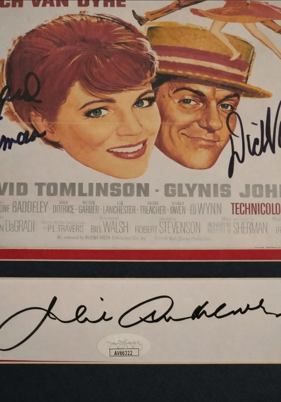 Dick Van Dyke, Juila Andrews, Richard Sherman — Julie Andrews, Van Dyke & Sherman " Mary Poppins " Signed Display JSA/BAS Cert, изображение 2