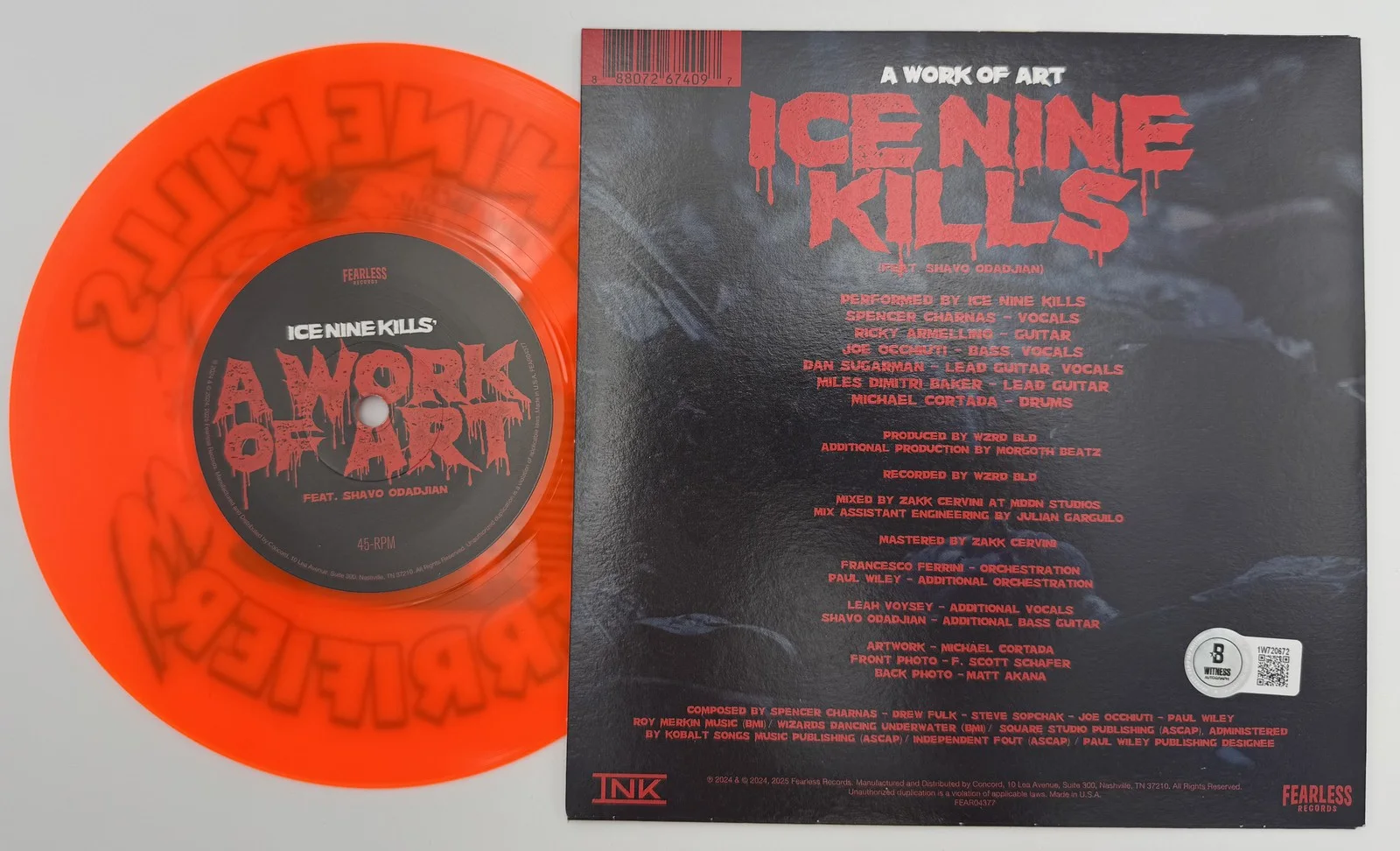 Spencer Charnas signed Ice Nine Kills A Work of Art 7" Vinyl Terrifier BAS 672, изображение 4